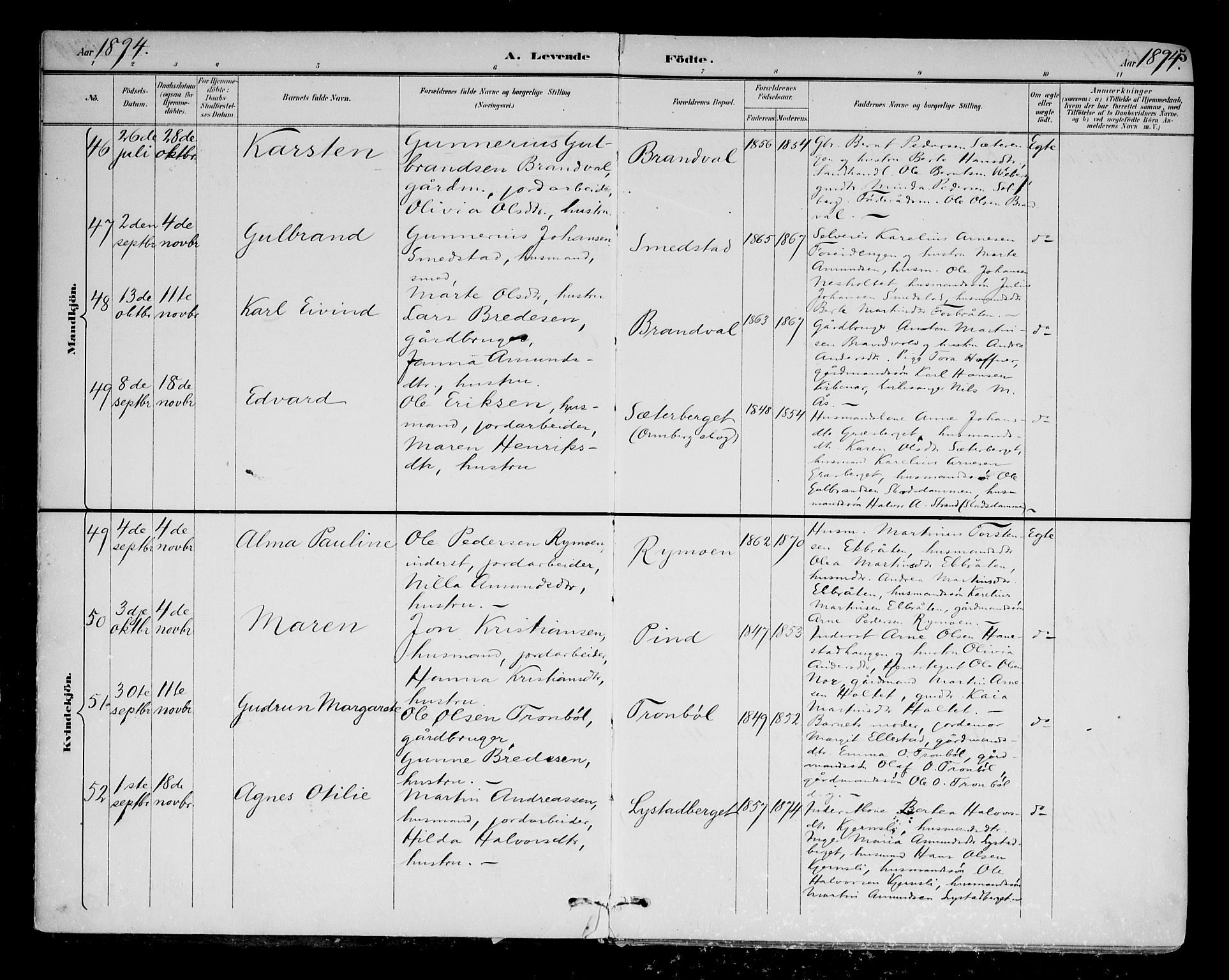 Brandval prestekontor, AV/SAH-PREST-034/H/Ha/Haa/L0003: Parish register (official) no. 3, 1894-1909, p. 5