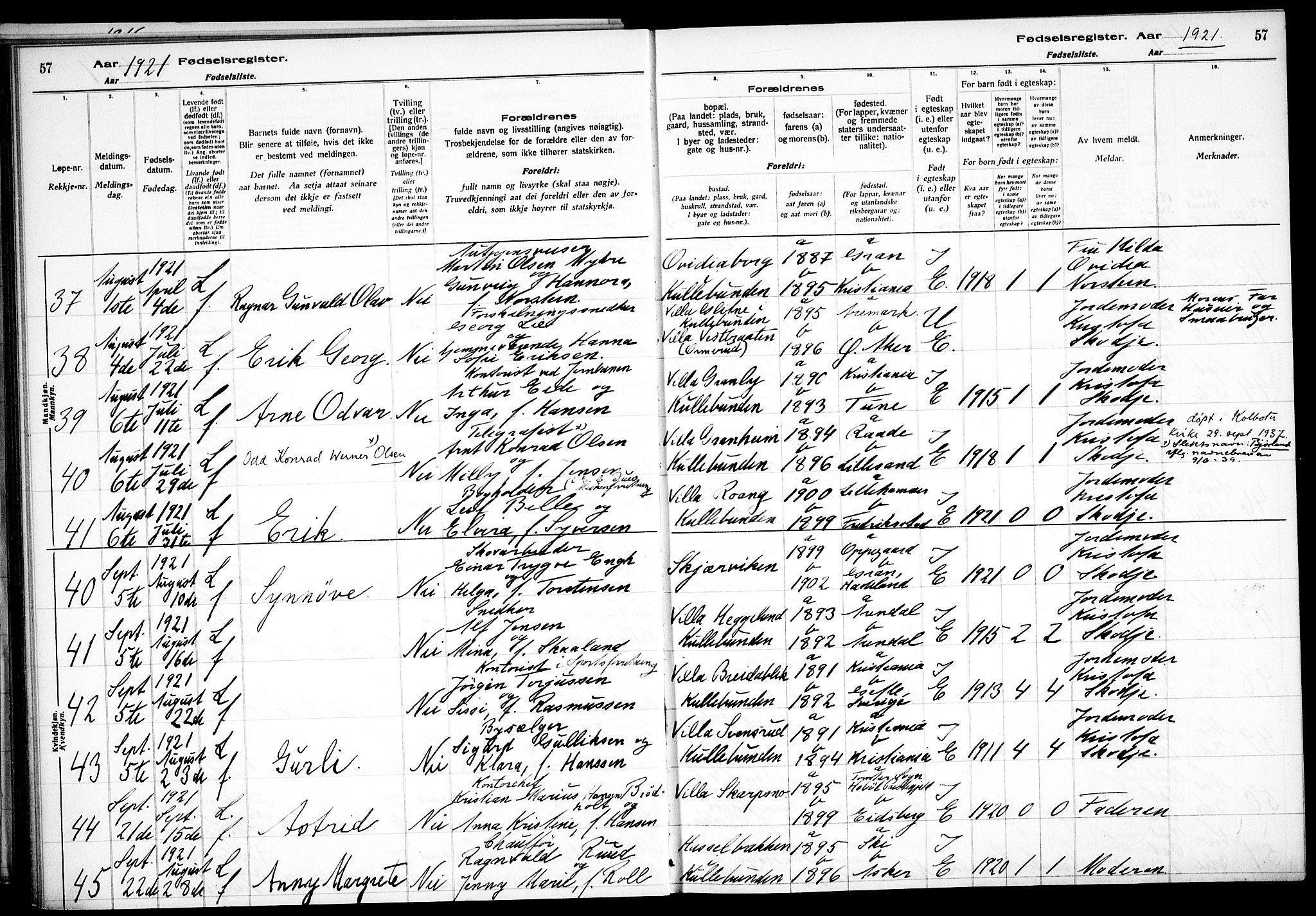 Nesodden prestekontor Kirkebøker, AV/SAO-A-10013/J/Jb/L0001: Birth register no. II 1, 1916-1933, p. 57