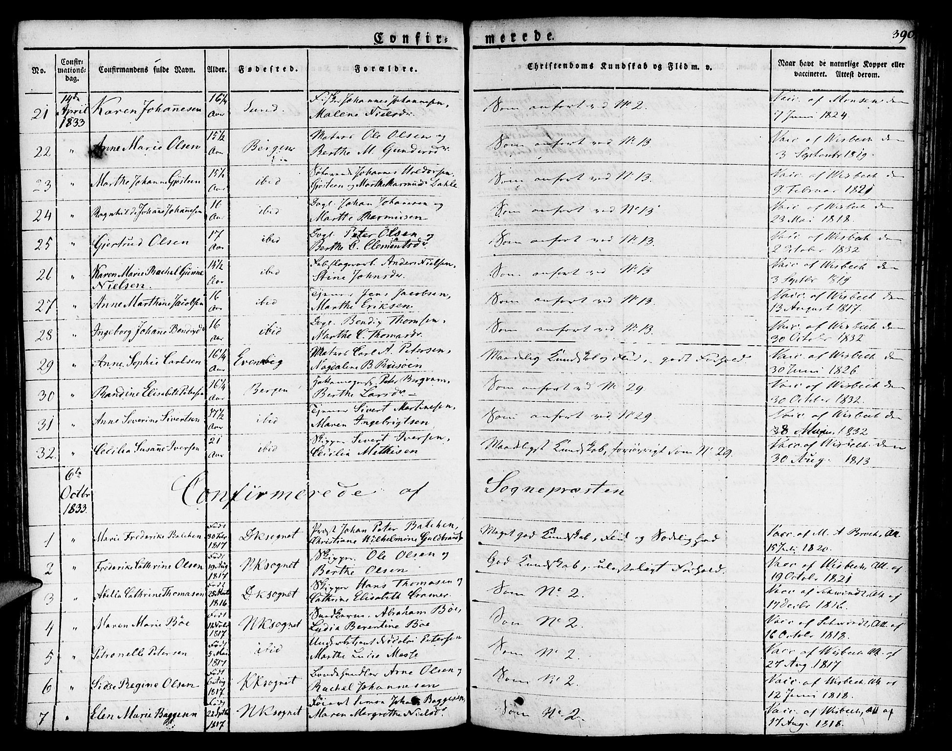Nykirken Sokneprestembete, SAB/A-77101/H/Haa/L0012: Parish register (official) no. A 12, 1821-1844, p. 390
