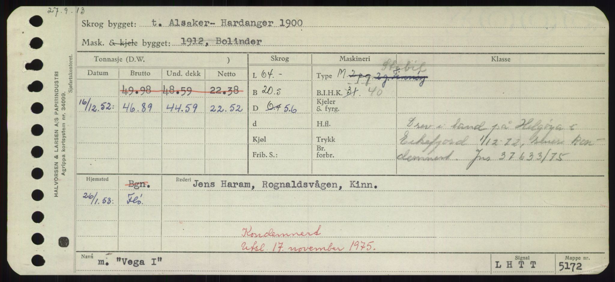 Sjøfartsdirektoratet med forløpere, Skipsmålingen, RA/S-1627/H/Hd/L0040: Fartøy, U-Ve, p. 463