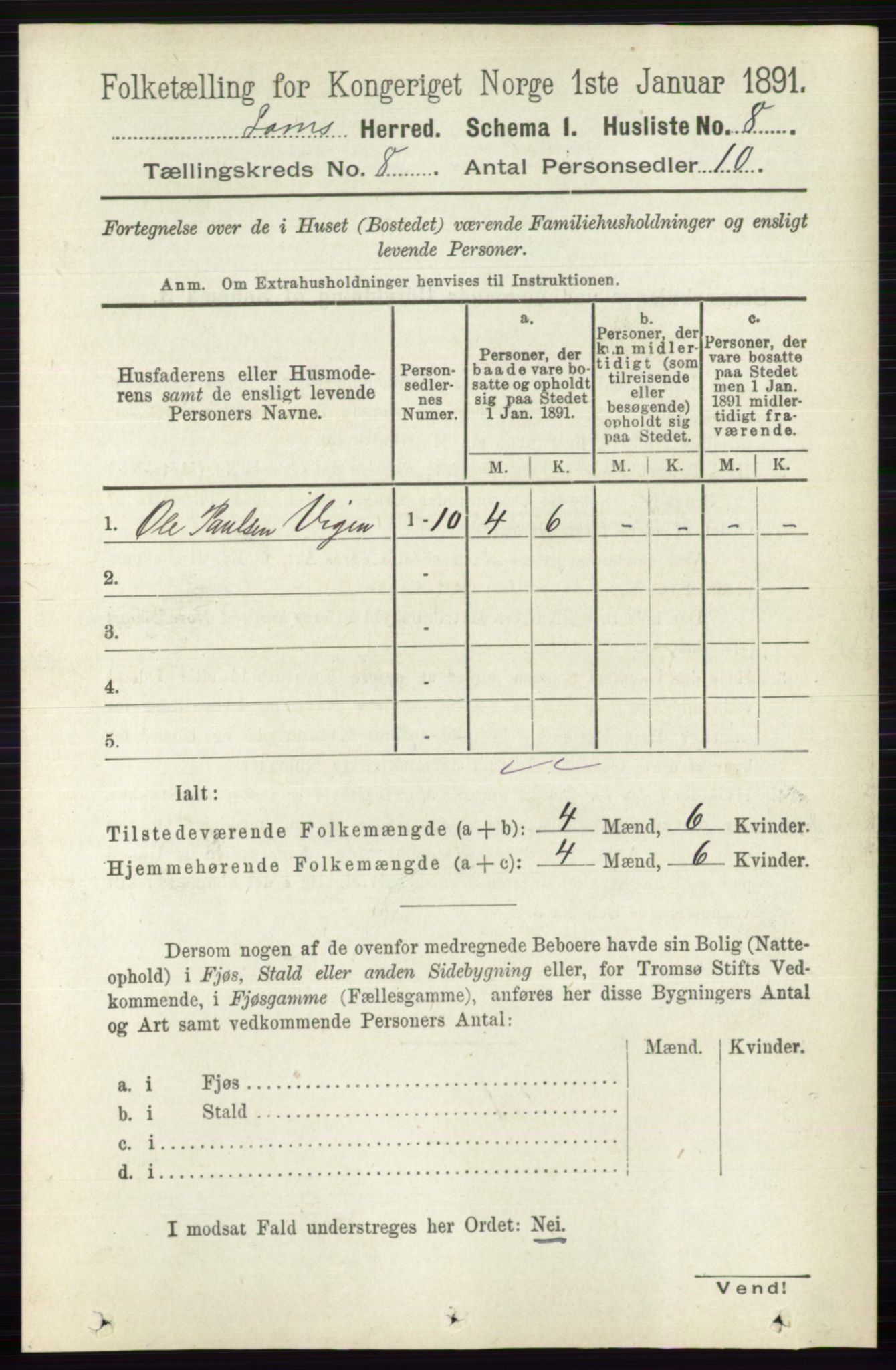 RA, 1891 census for 0514 Lom, 1891, p. 3050