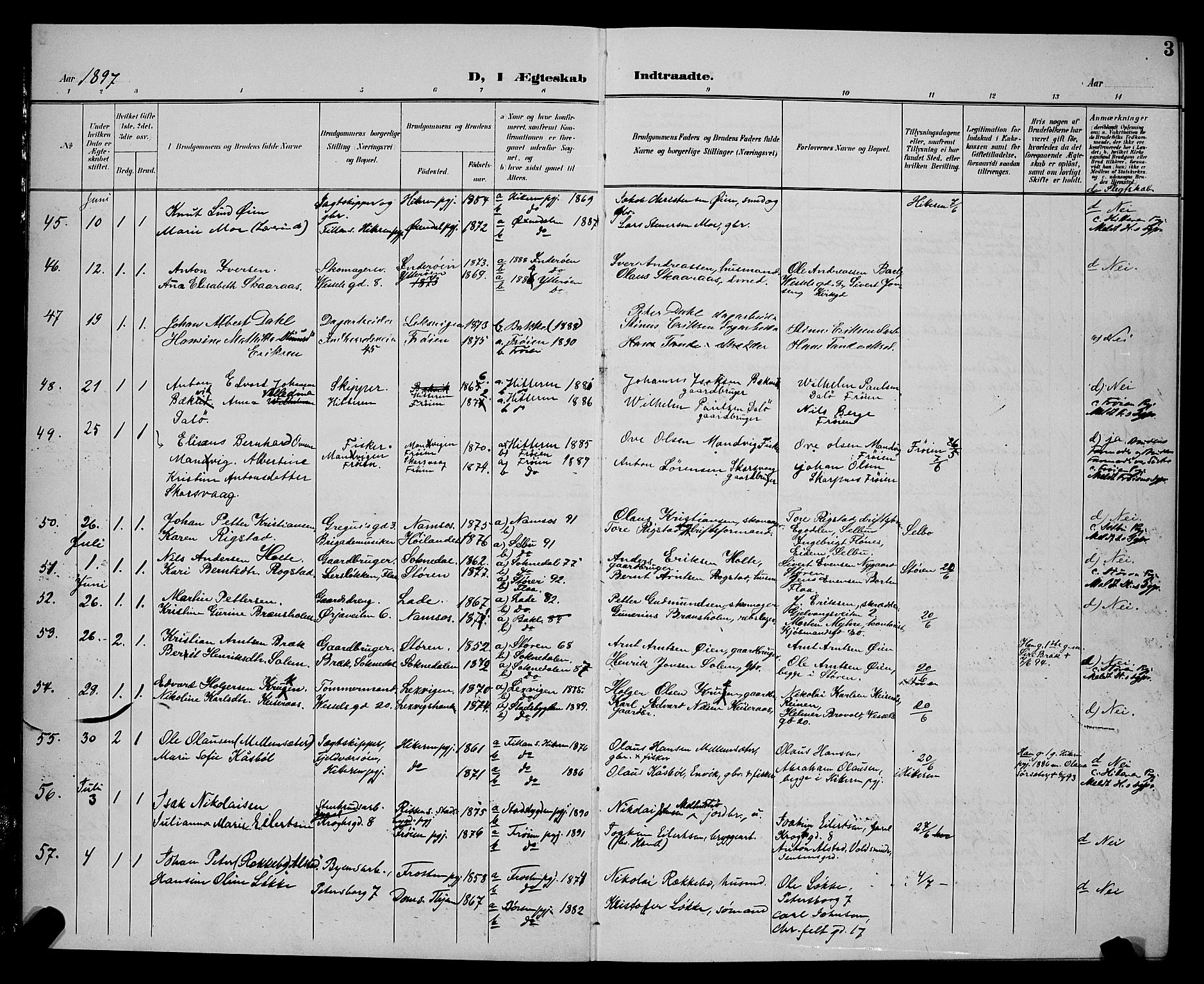 Ministerialprotokoller, klokkerbøker og fødselsregistre - Sør-Trøndelag, AV/SAT-A-1456/604/L0226: Parish register (copy) no. 604C09, 1897-1900, p. 3