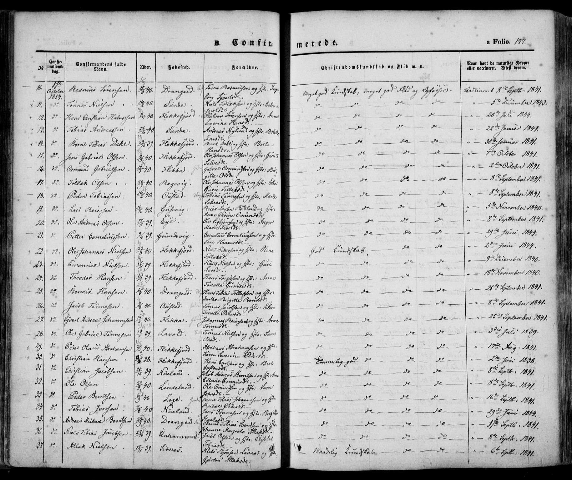 Flekkefjord sokneprestkontor, SAK/1111-0012/F/Fa/Fac/L0005: Parish register (official) no. A 5, 1849-1875, p. 177