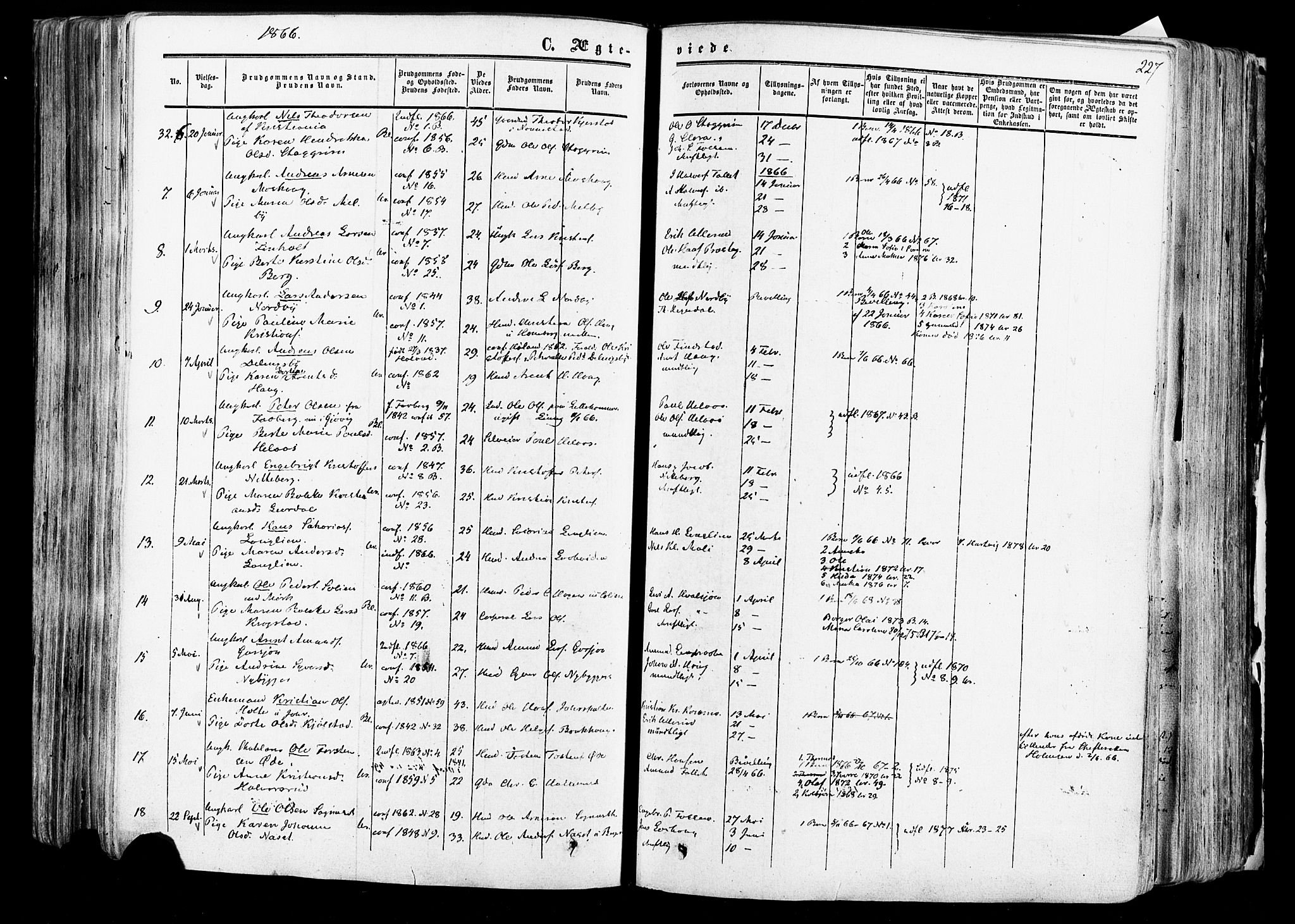 Aurskog prestekontor Kirkebøker, SAO/A-10304a/F/Fa/L0007: Parish register (official) no. I 7, 1854-1877, p. 227