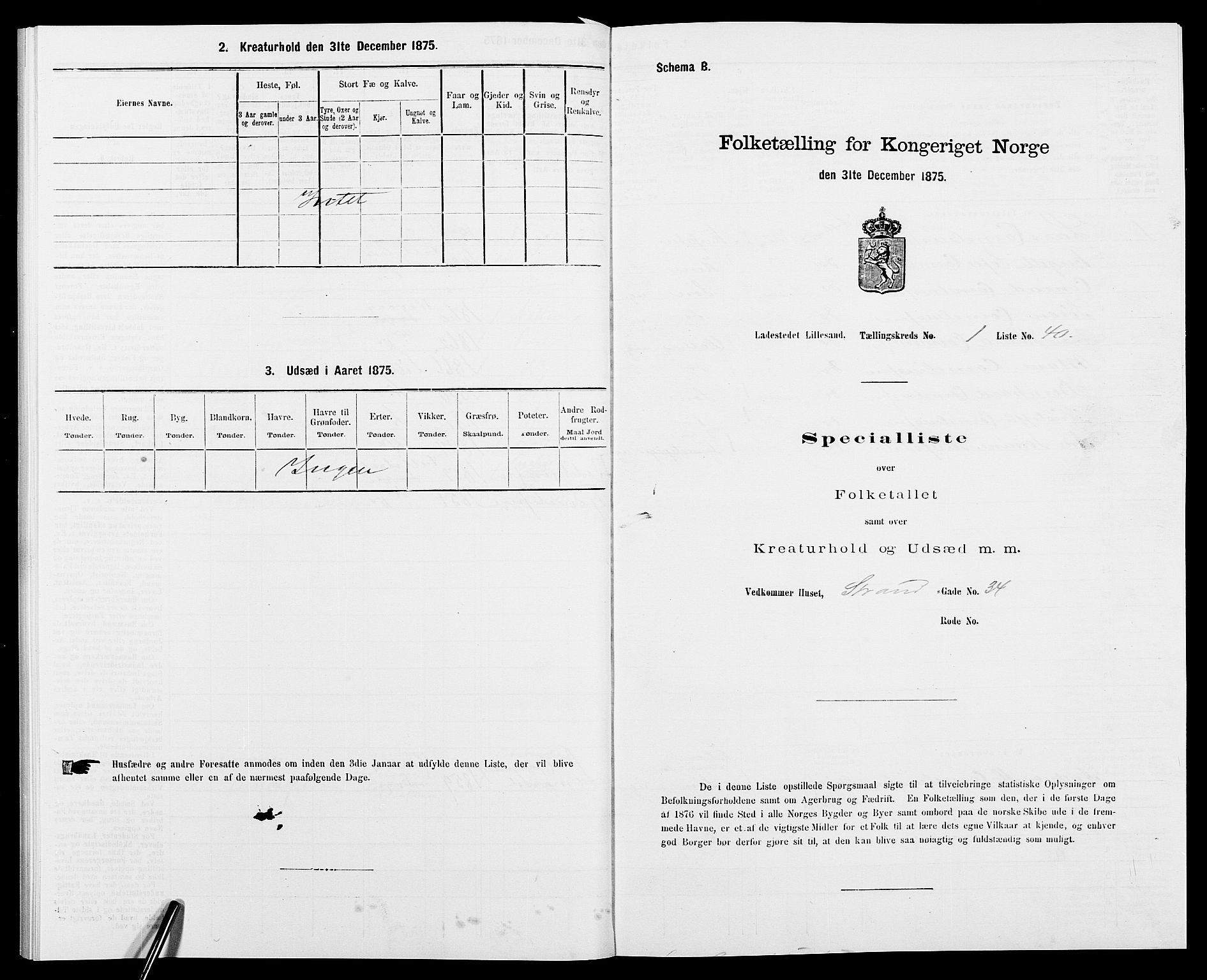 SAK, 1875 census for 0905B Vestre Moland/Lillesand, 1875, p. 88