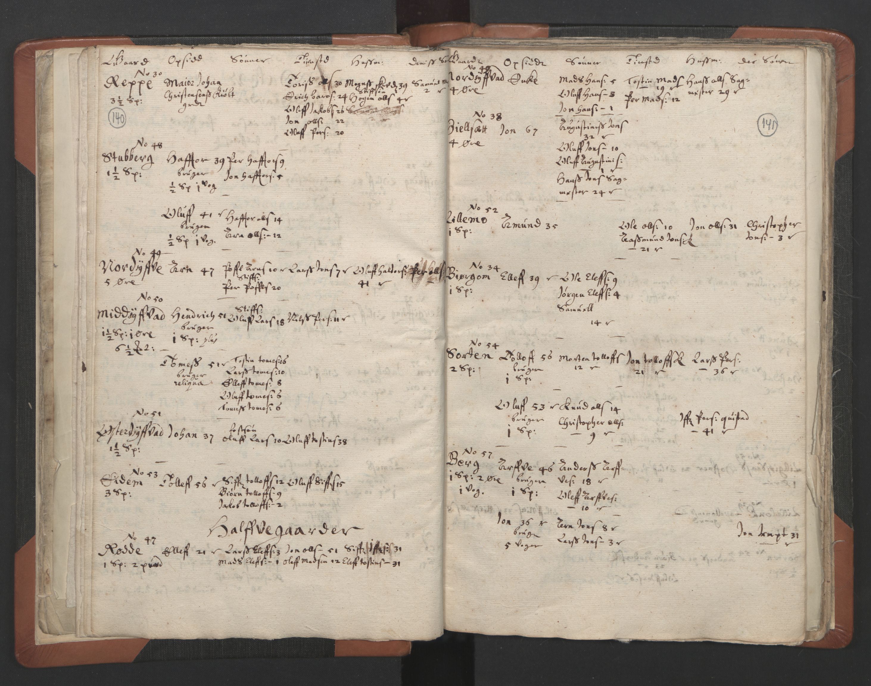 RA, Vicar's Census 1664-1666, no. 32: Innherad deanery, 1664-1666, p. 140-141