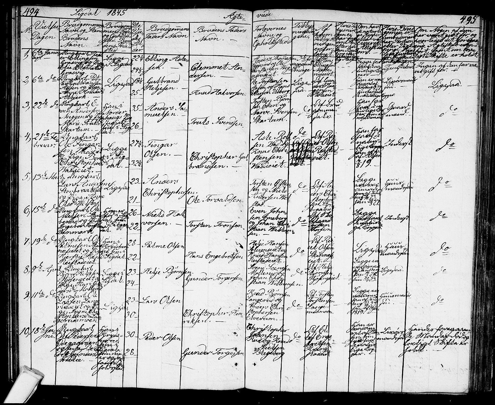 Sigdal kirkebøker, AV/SAKO-A-245/G/Ga/L0002: Parish register (copy) no. I 2, 1835-1856, p. 494-495