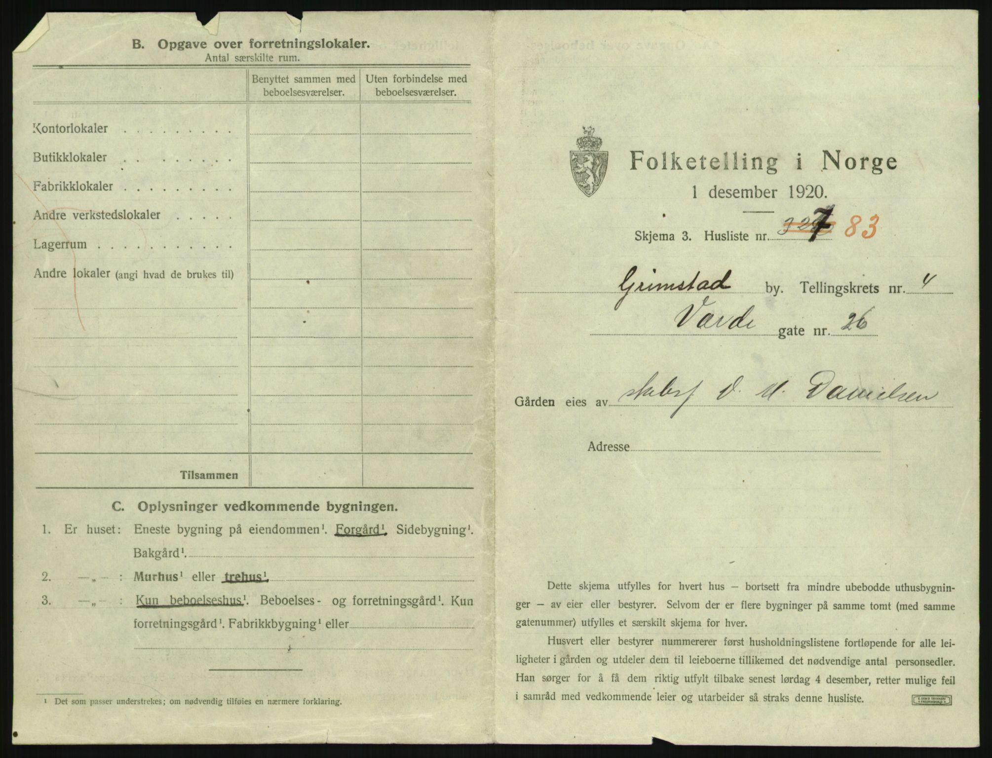 SAK, 1920 census for Grimstad, 1920, p. 773