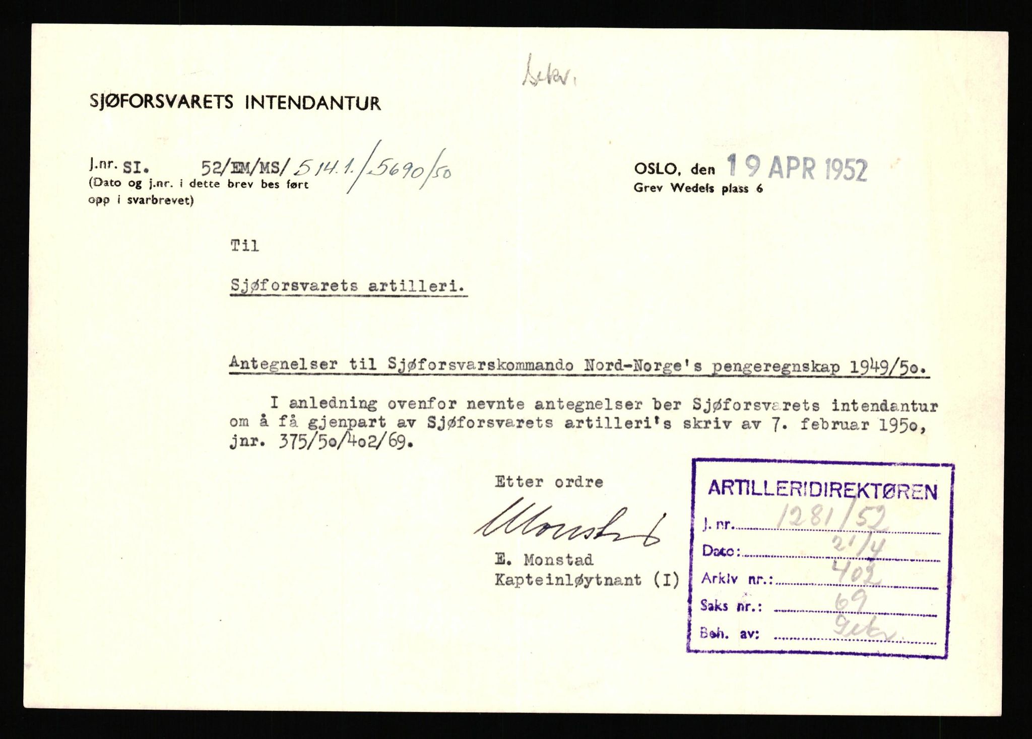 Forsvaret, Marinens artilleri, AV/RA-RAFA-1905/2/F/Fa/L0012/0002: Journalsaker / Tysk ammunisjon, 1945-1952