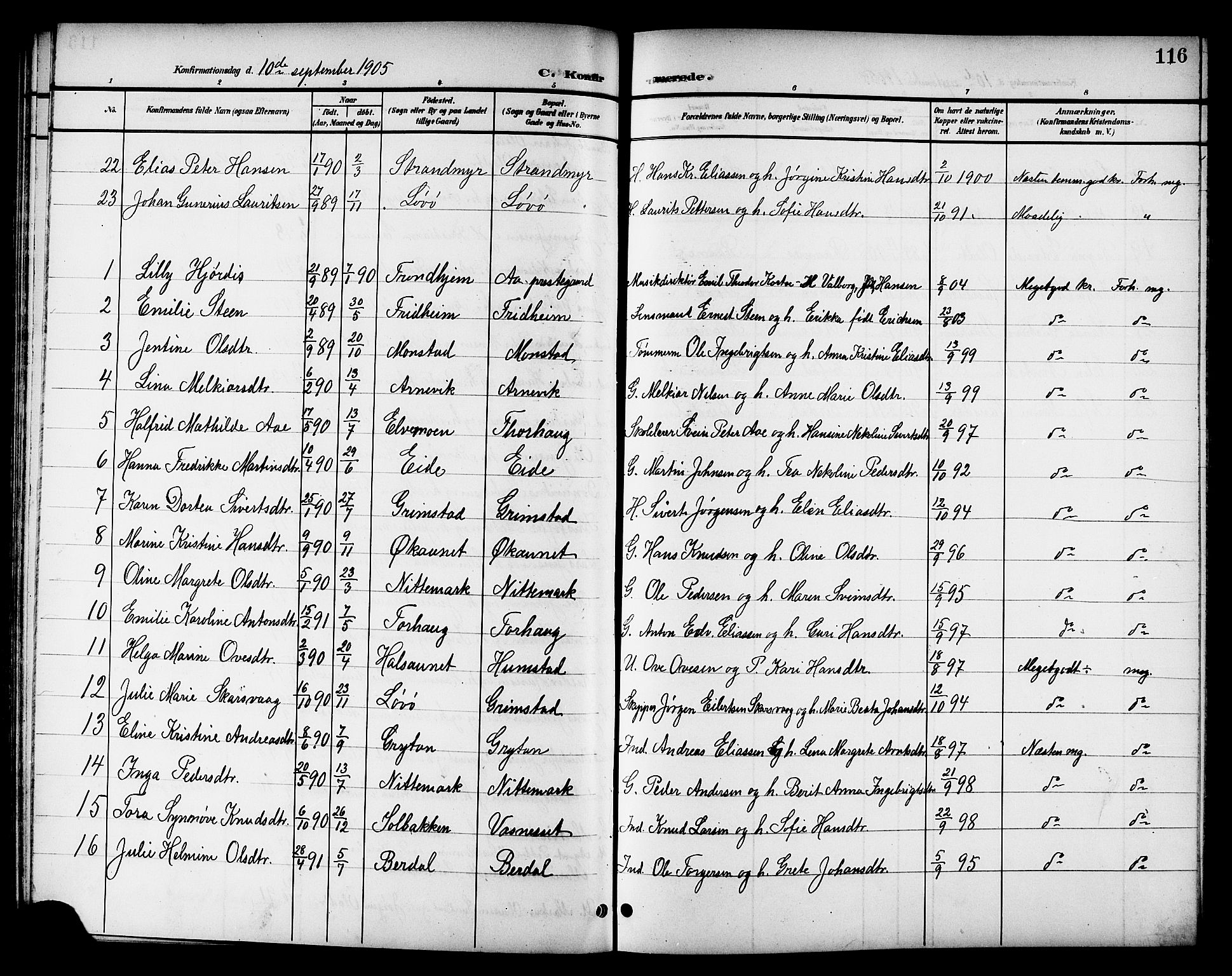 Ministerialprotokoller, klokkerbøker og fødselsregistre - Sør-Trøndelag, AV/SAT-A-1456/655/L0688: Parish register (copy) no. 655C04, 1899-1922, p. 116