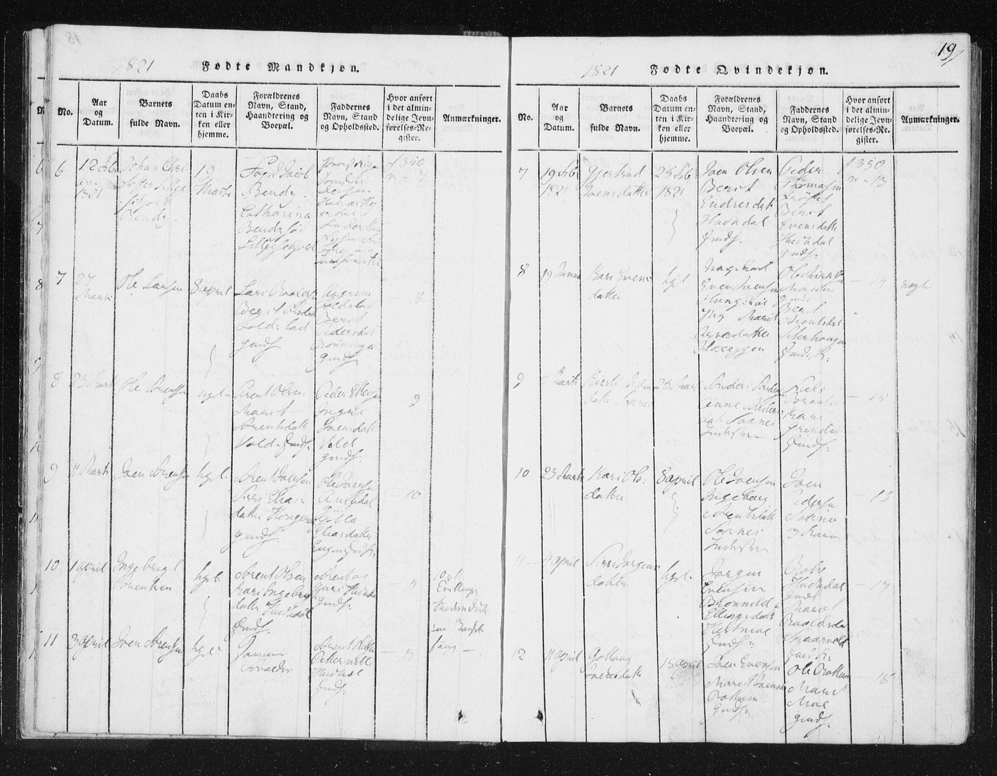 Ministerialprotokoller, klokkerbøker og fødselsregistre - Sør-Trøndelag, SAT/A-1456/687/L0996: Parish register (official) no. 687A04, 1816-1842, p. 19