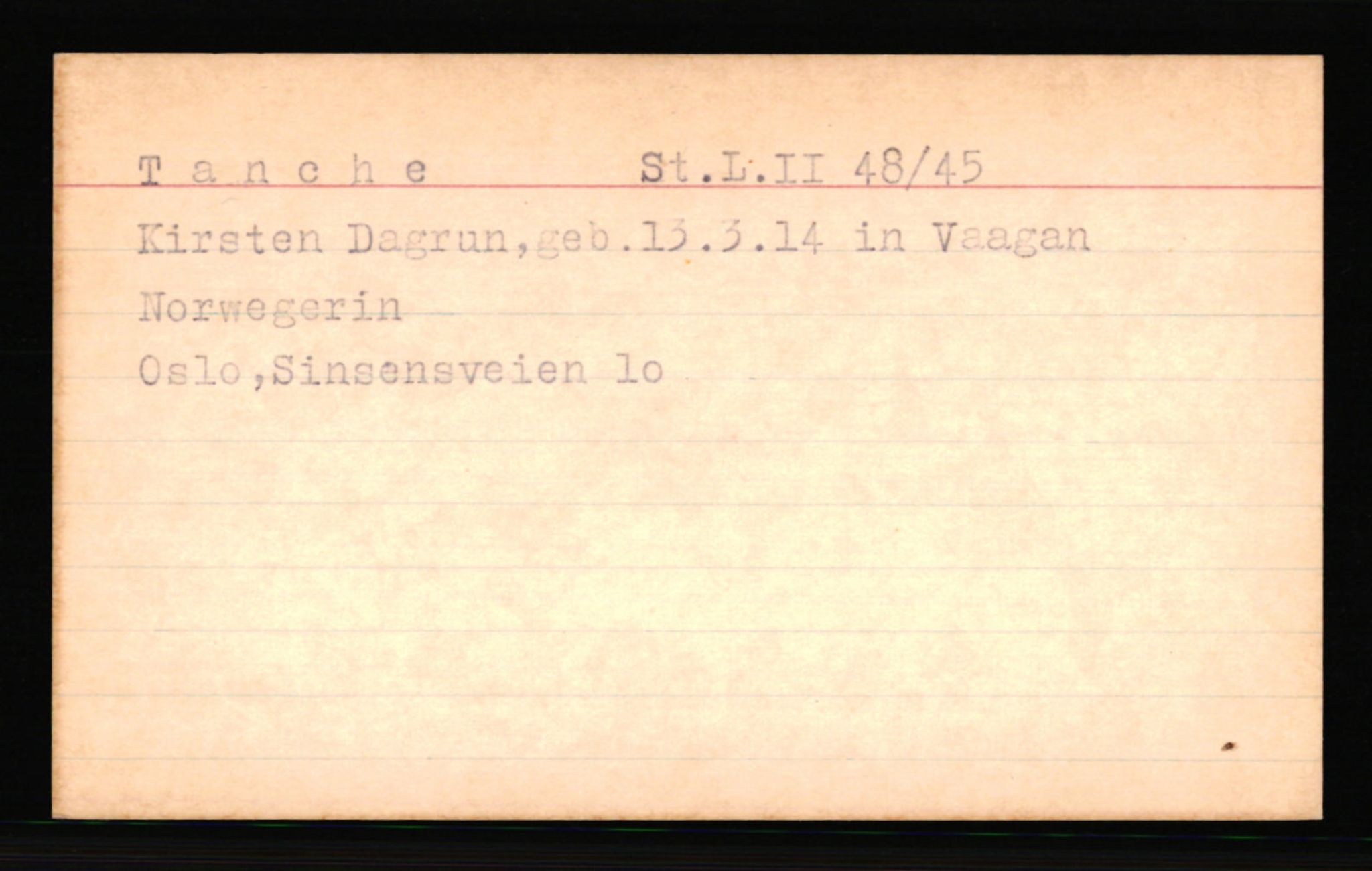 SS- und Polizeigericht Nord (IX), AV/RA-RAFA-3182/0001/C/Ca/L0007: kartotekkort for personer alfabetisk på etternavn: T-Å, 1940-1945, p. 5