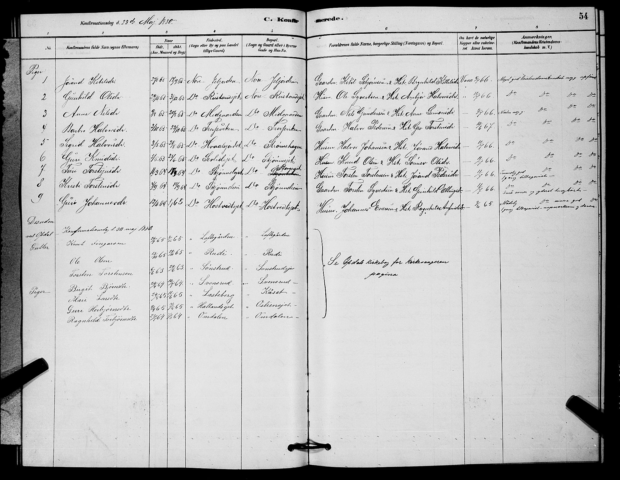 Nore kirkebøker, AV/SAKO-A-238/G/Ga/L0002: Parish register (copy) no. I 2, 1878-1885, p. 54