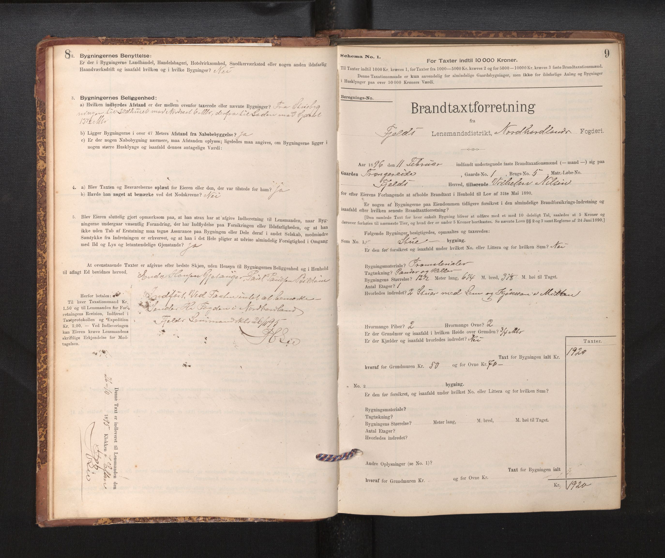 Lensmannen i Fjell, SAB/A-32301/0012/L0005: Branntakstprotokoll, skjematakst, 1895-1931, p. 8-9