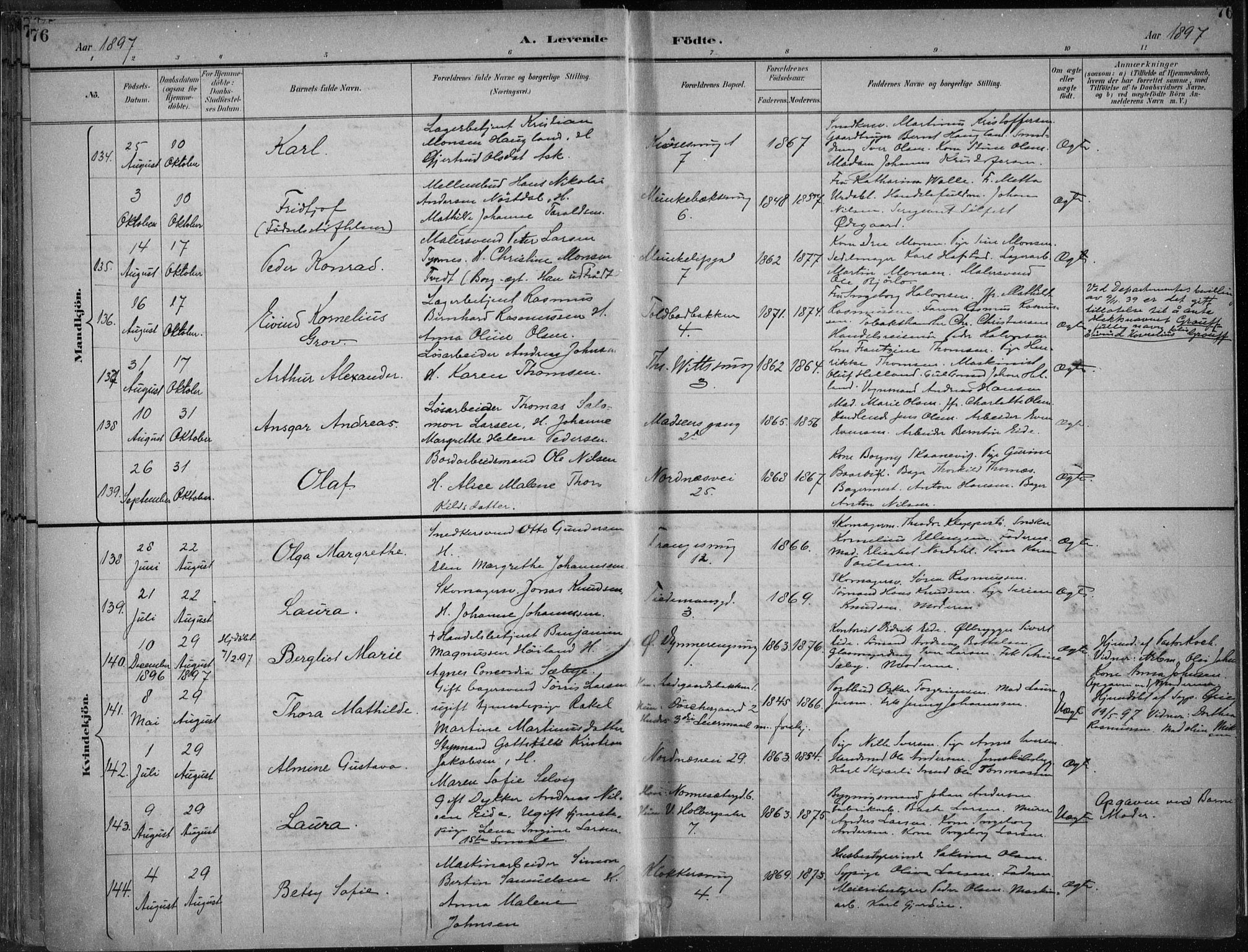 Nykirken Sokneprestembete, AV/SAB-A-77101/H/Haa/L0018: Parish register (official) no. B 6, 1895-1903, p. 76
