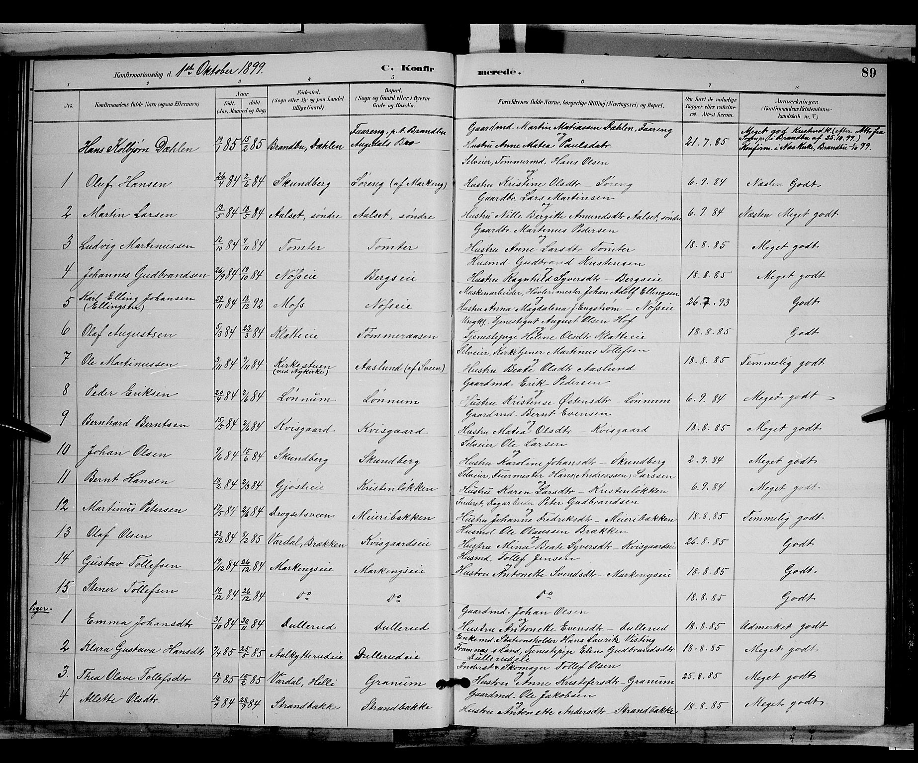 Biri prestekontor, SAH/PREST-096/H/Ha/Hab/L0003: Parish register (copy) no. 3, 1892-1905, p. 89