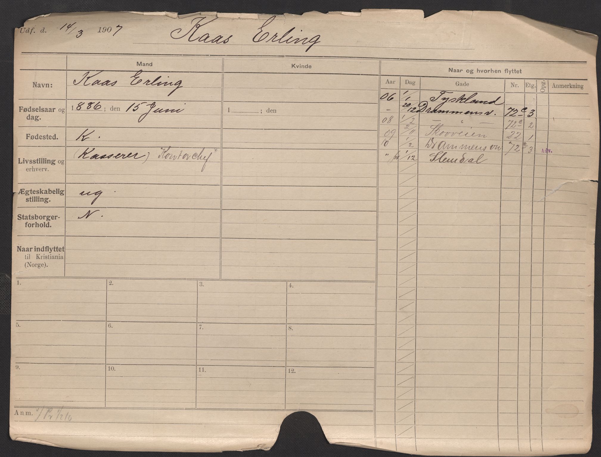 Oslo folkeregister, Registerkort, AV/SAO-A-11715/F/Fa/Fac/L0006: Menn, 1906-1914, p. 3a
