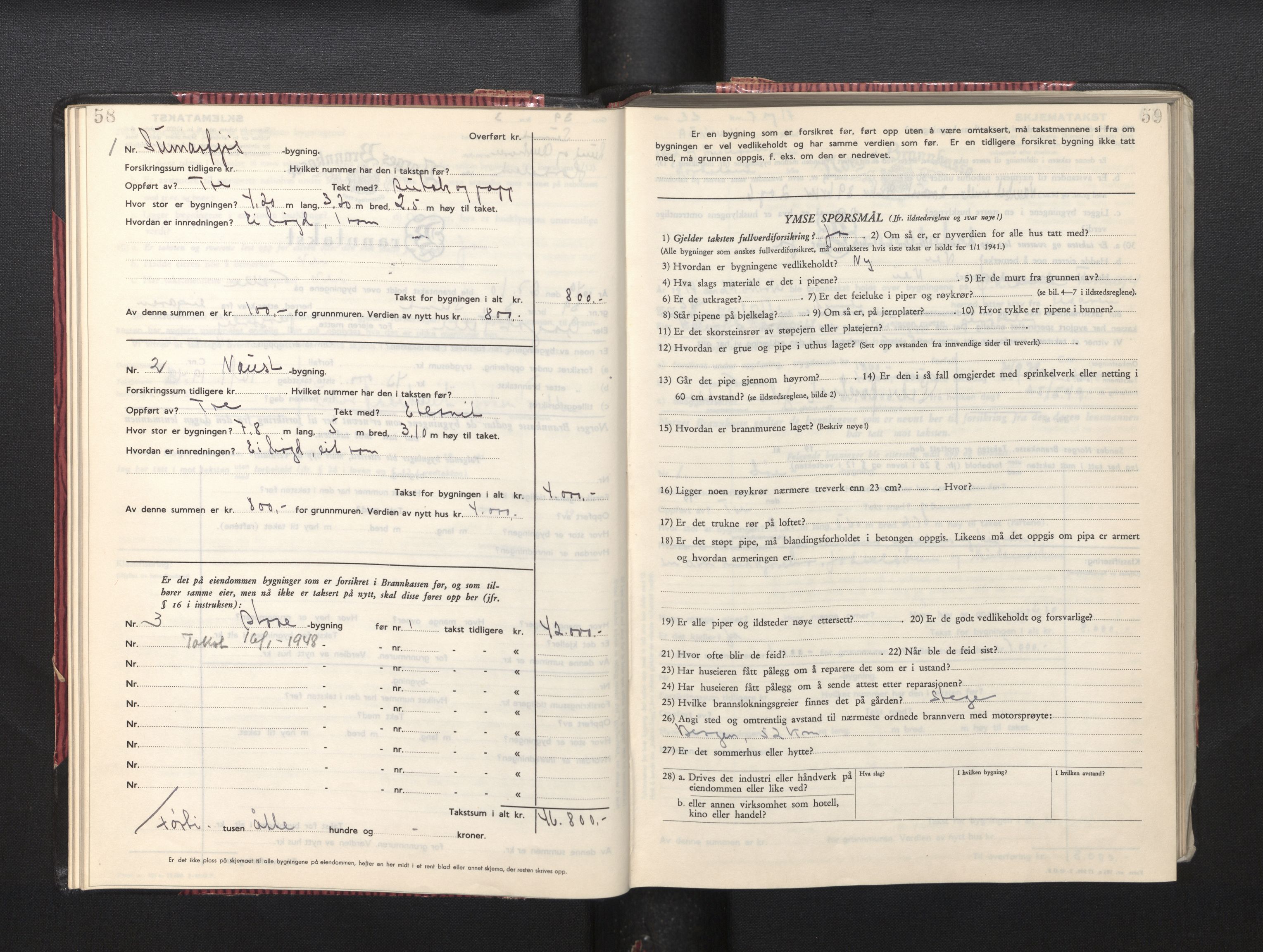 Lensmannen i Sund og Austevoll, AV/SAB-A-35201/0012/L0005: Branntakstprotokoll, skjematakst, 1949-1955, p. 58-59