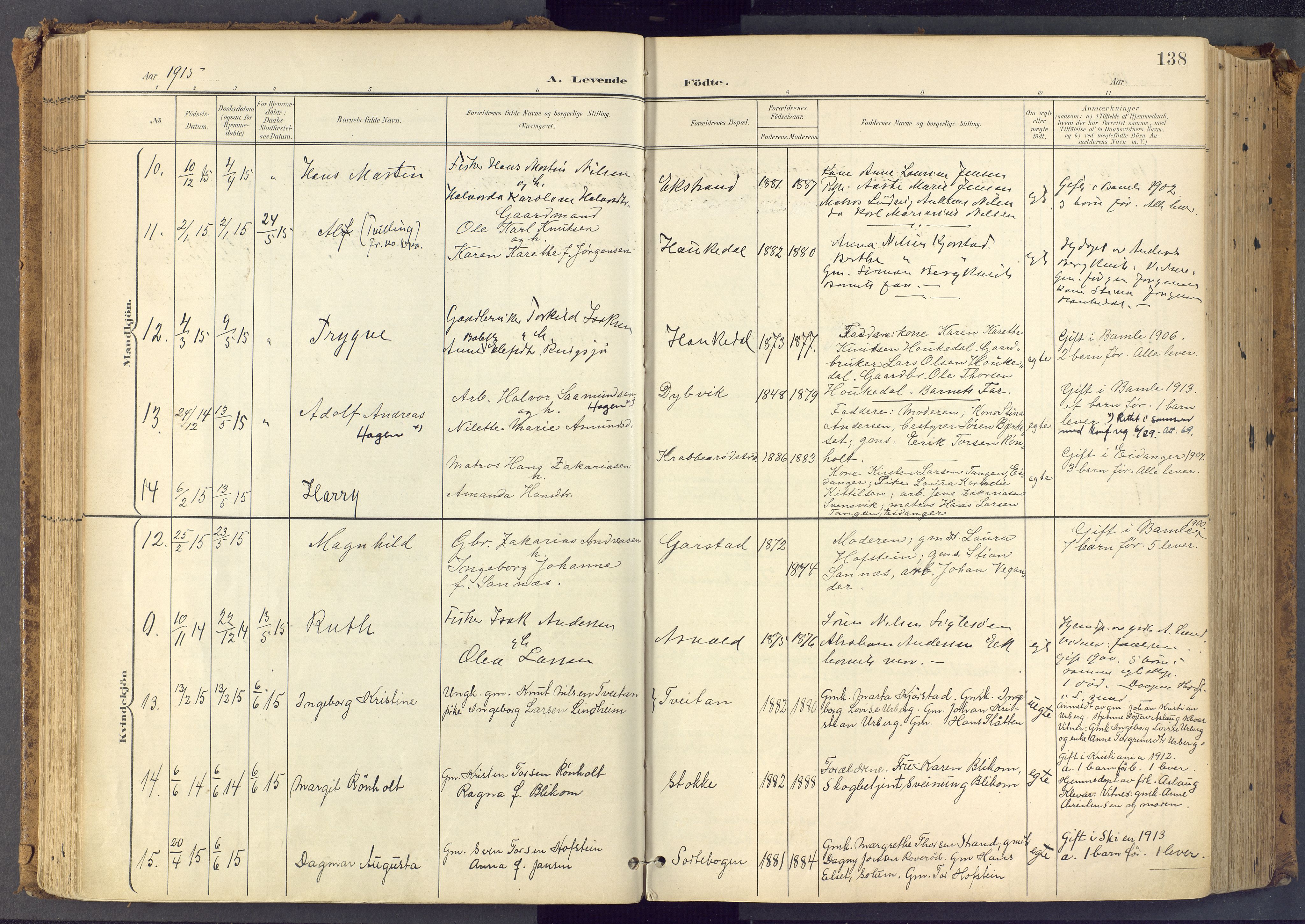 Bamble kirkebøker, SAKO/A-253/F/Fa/L0009: Parish register (official) no. I 9, 1901-1917, p. 138