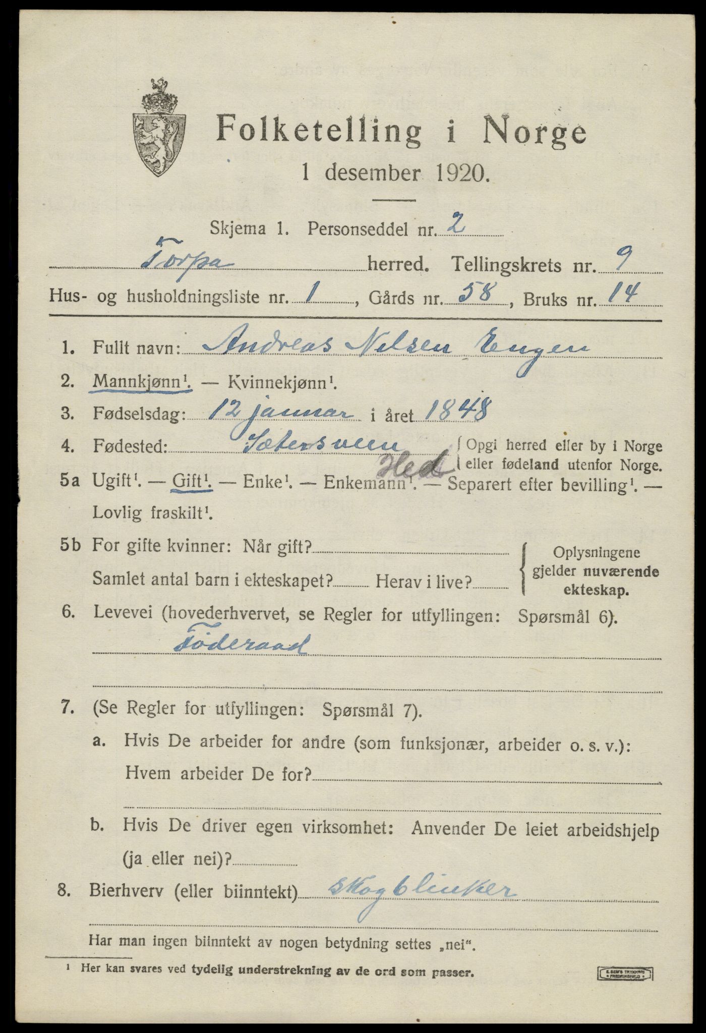 SAH, 1920 census for Torpa, 1920, p. 5233