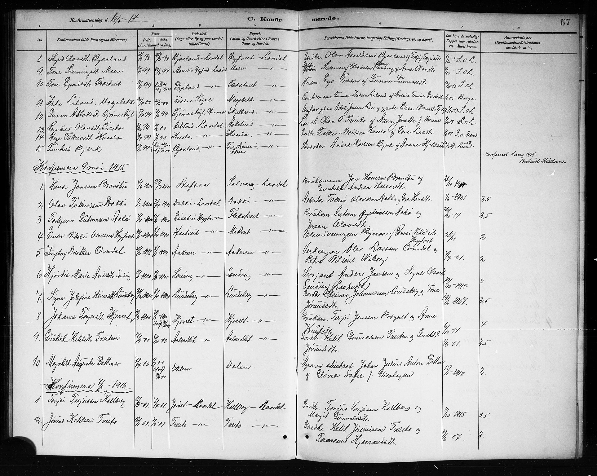 Lårdal kirkebøker, SAKO/A-284/G/Ga/L0003: Parish register (copy) no. I 3, 1891-1918, p. 57