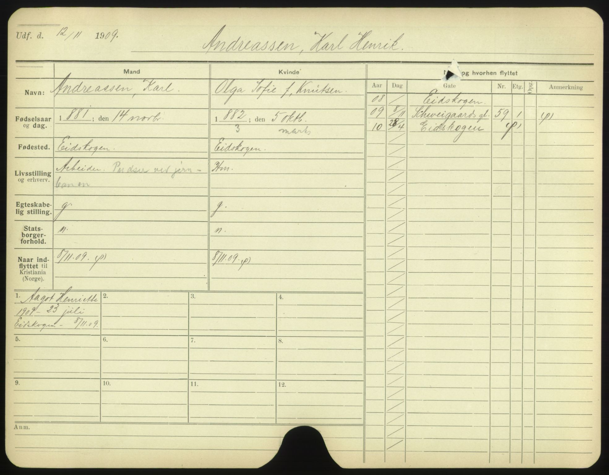 Oslo folkeregister, Registerkort, SAO/A-11715/F/Fa/Fac/L0001: Menn, 1906-1914, p. 501a