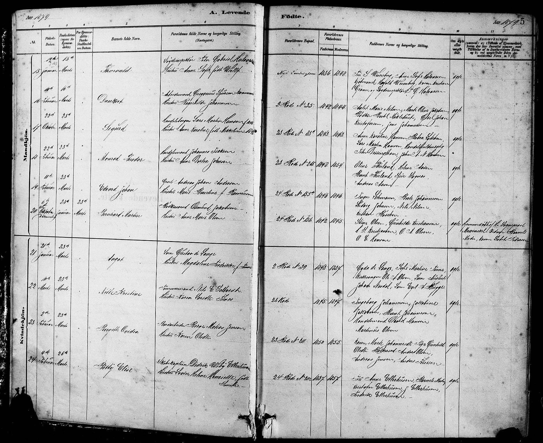 Sandviken Sokneprestembete, SAB/A-77601/H/Hb/L0001: Parish register (copy) no. A 2, 1879-1892, p. 5