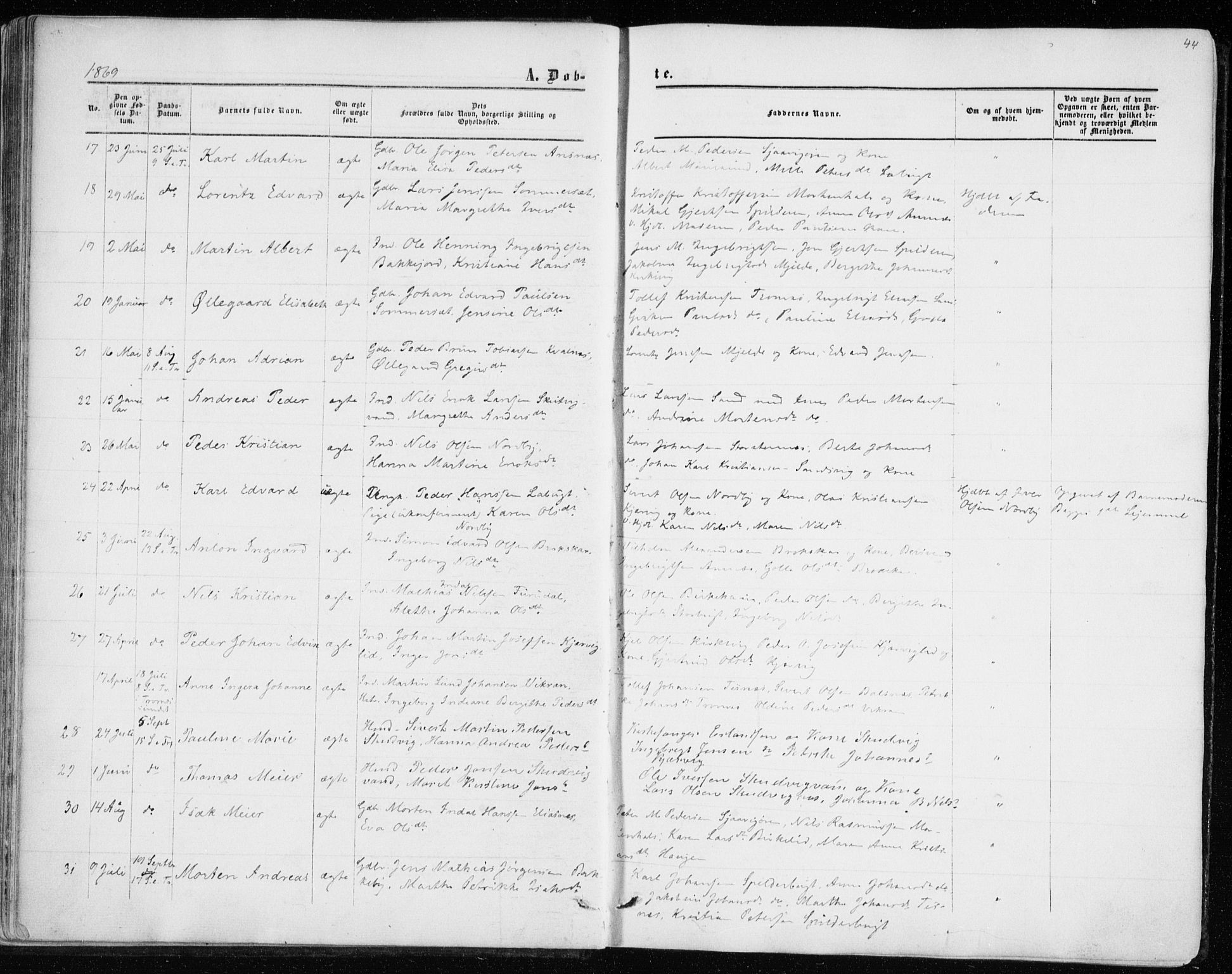Balsfjord sokneprestembete, SATØ/S-1303/G/Ga/L0001kirke: Parish register (official) no. 1, 1858-1870, p. 44