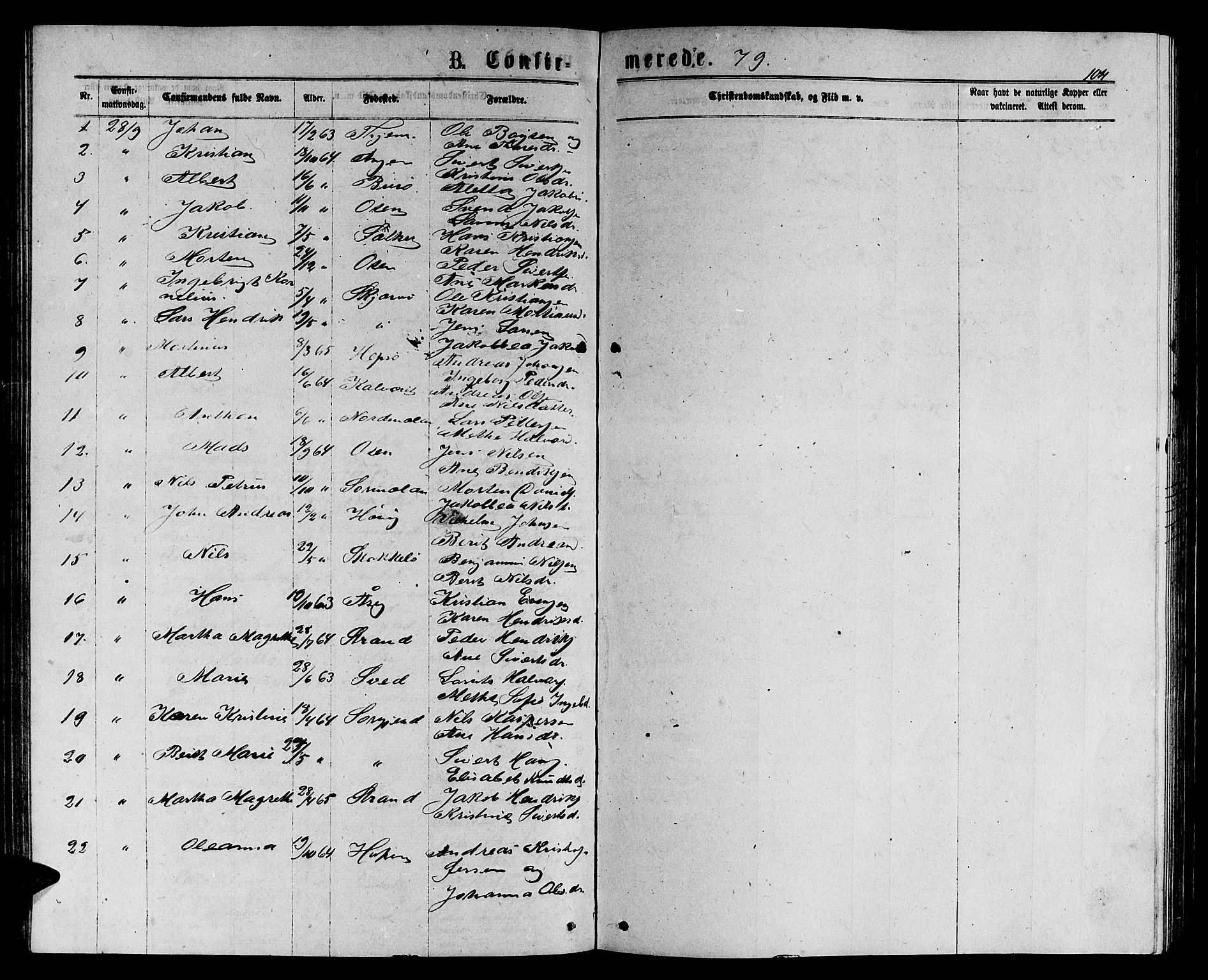 Ministerialprotokoller, klokkerbøker og fødselsregistre - Sør-Trøndelag, SAT/A-1456/658/L0725: Parish register (copy) no. 658C01, 1867-1882, p. 104