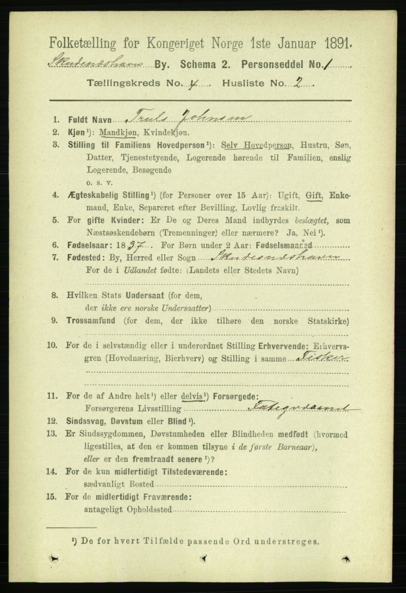 RA, 1891 census for 1104 Skudeneshavn, 1891, p. 1340