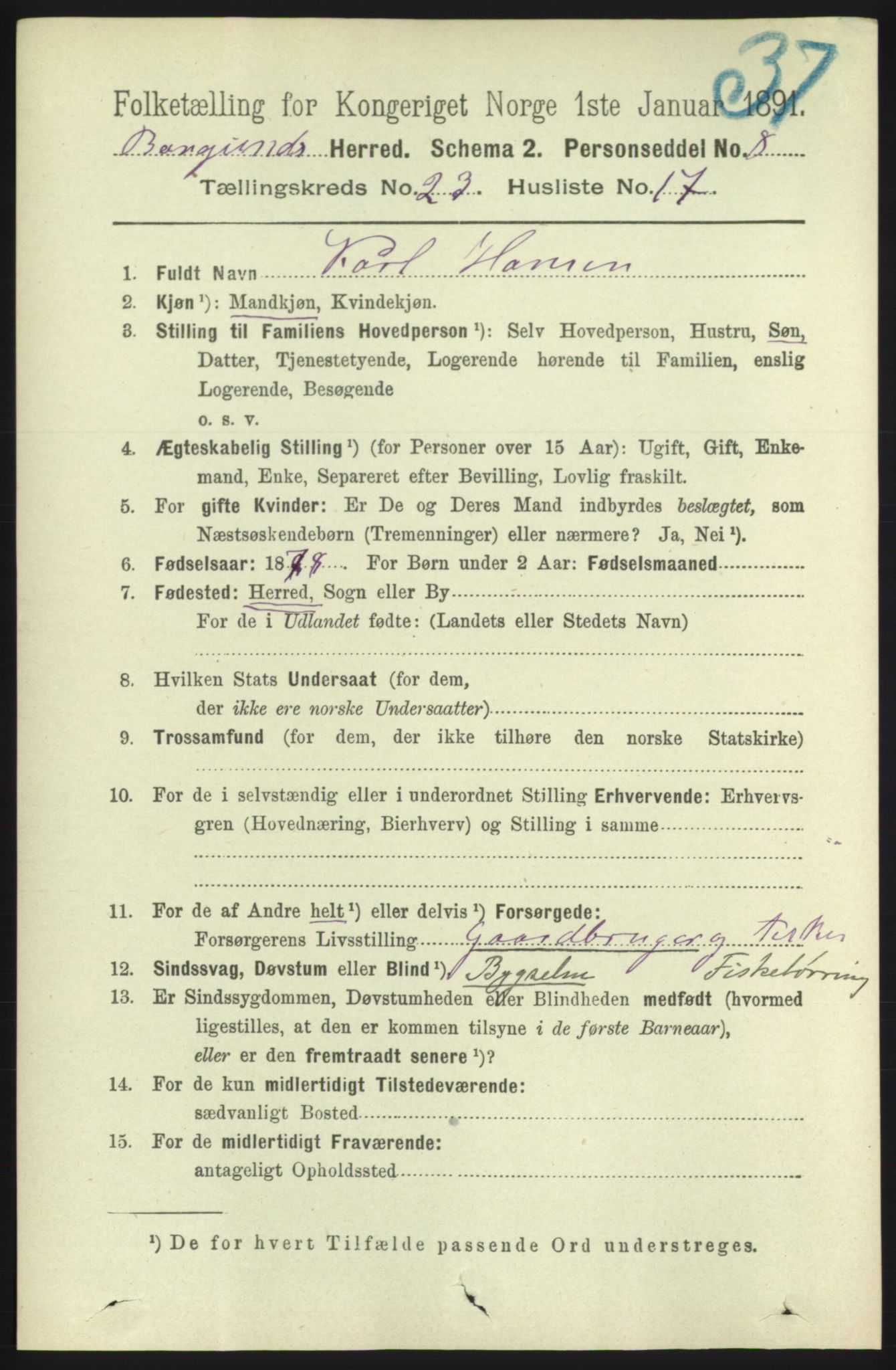 RA, 1891 census for 1531 Borgund, 1891, p. 7081