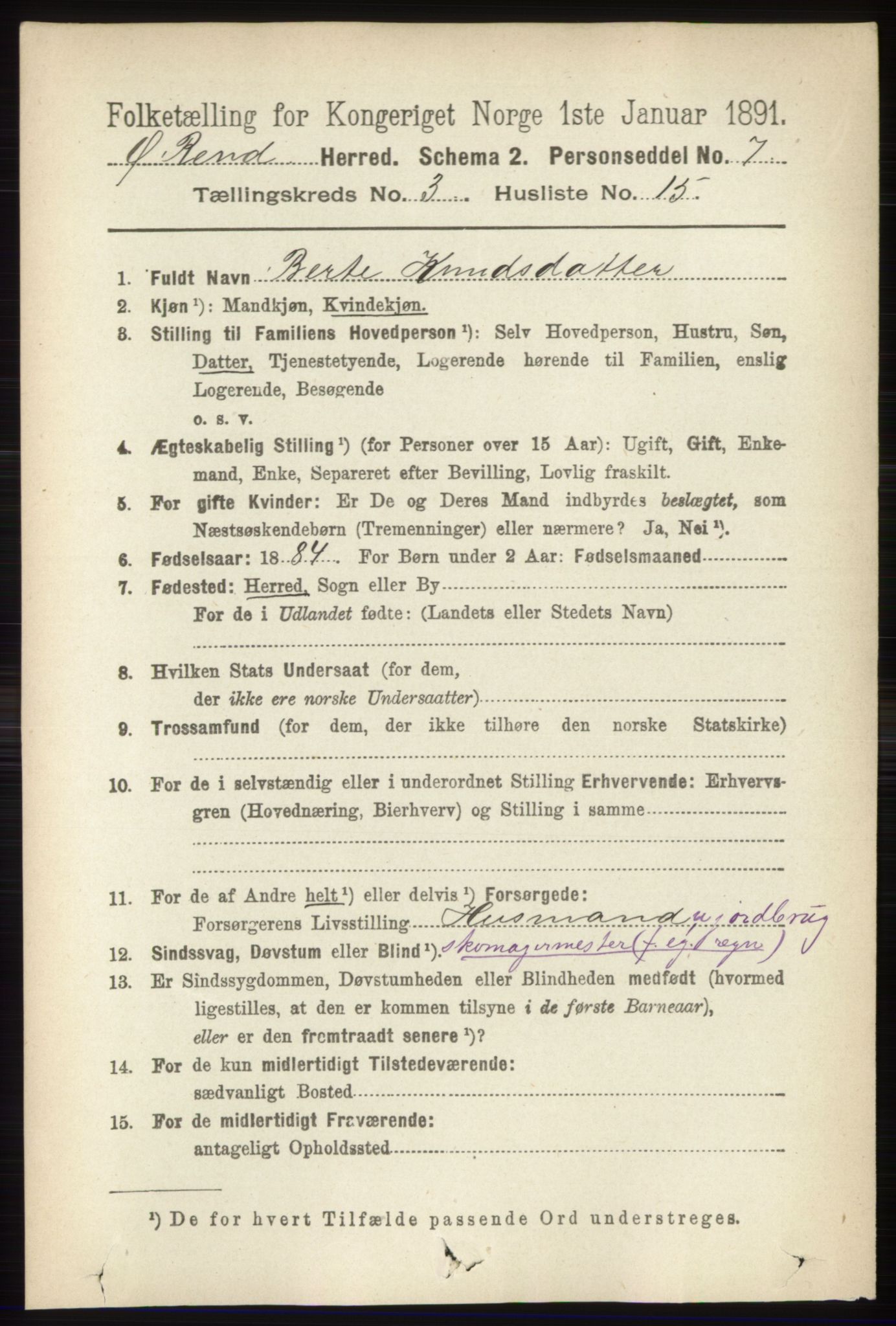 RA, 1891 census for 0433 Øvre Rendal, 1891, p. 920