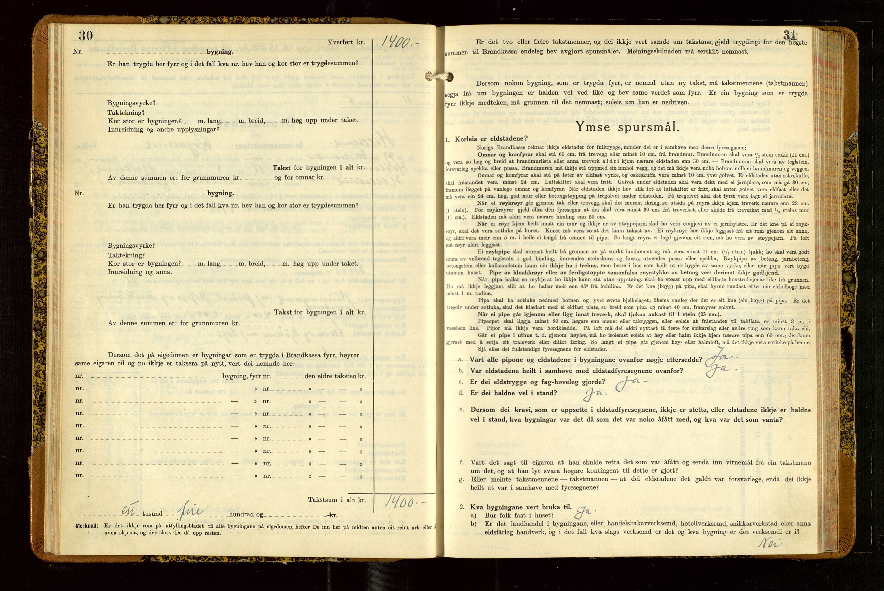 Helleland lensmannskontor, AV/SAST-A-100209/Gob/L0004: "Brandtakstbok", 1939-1949, p. 30-31