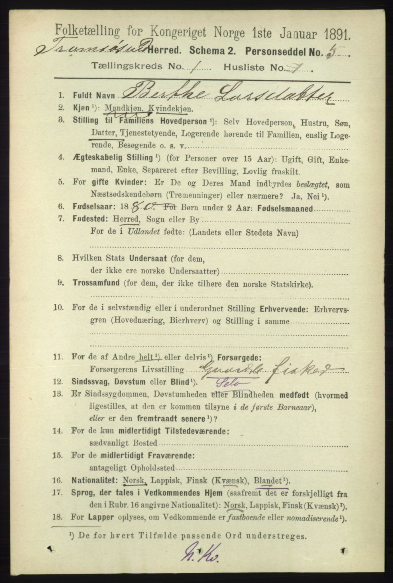 RA, 1891 census for 1934 Tromsøysund, 1891, p. 86