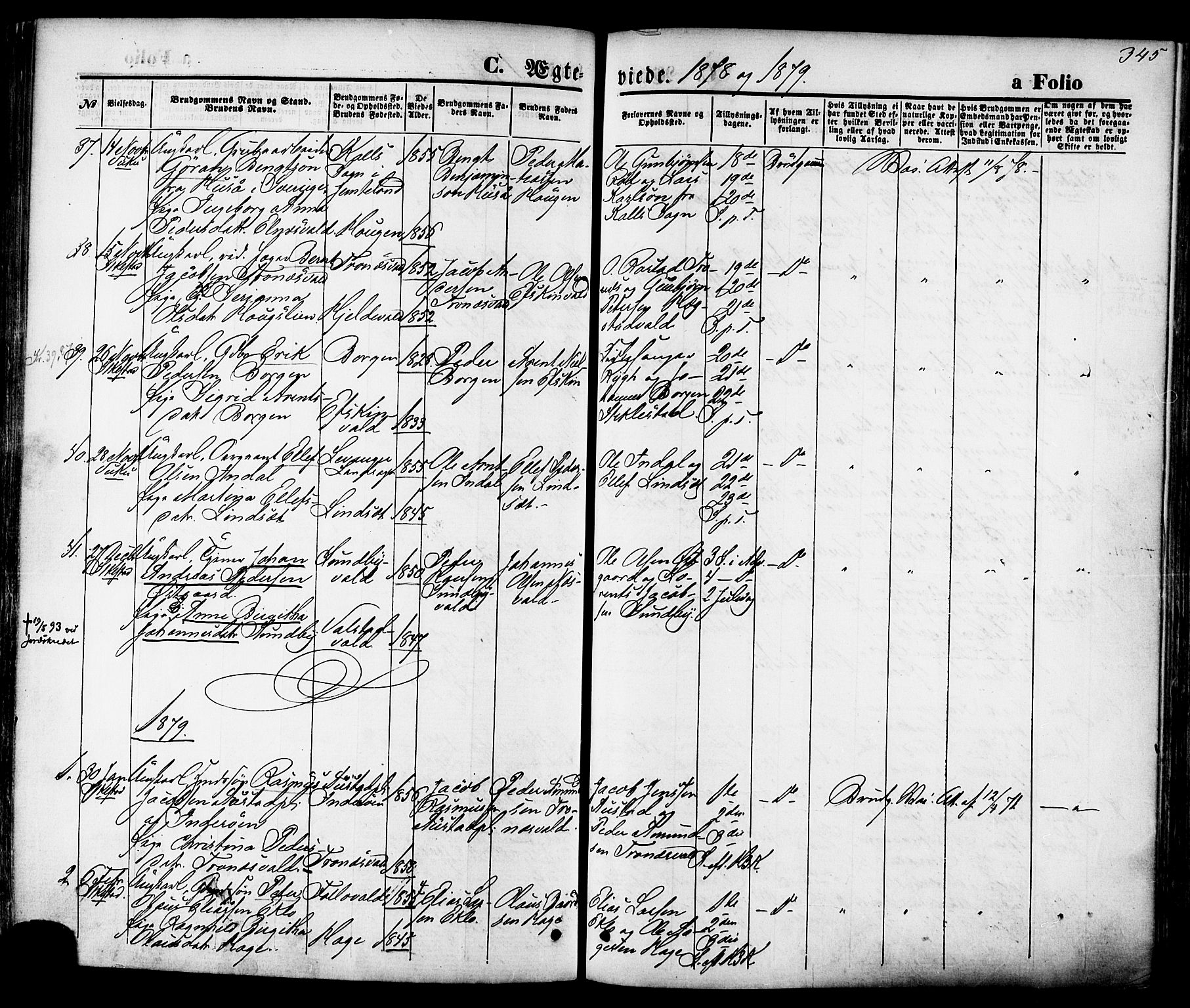 Ministerialprotokoller, klokkerbøker og fødselsregistre - Nord-Trøndelag, SAT/A-1458/723/L0242: Parish register (official) no. 723A11, 1870-1880, p. 345