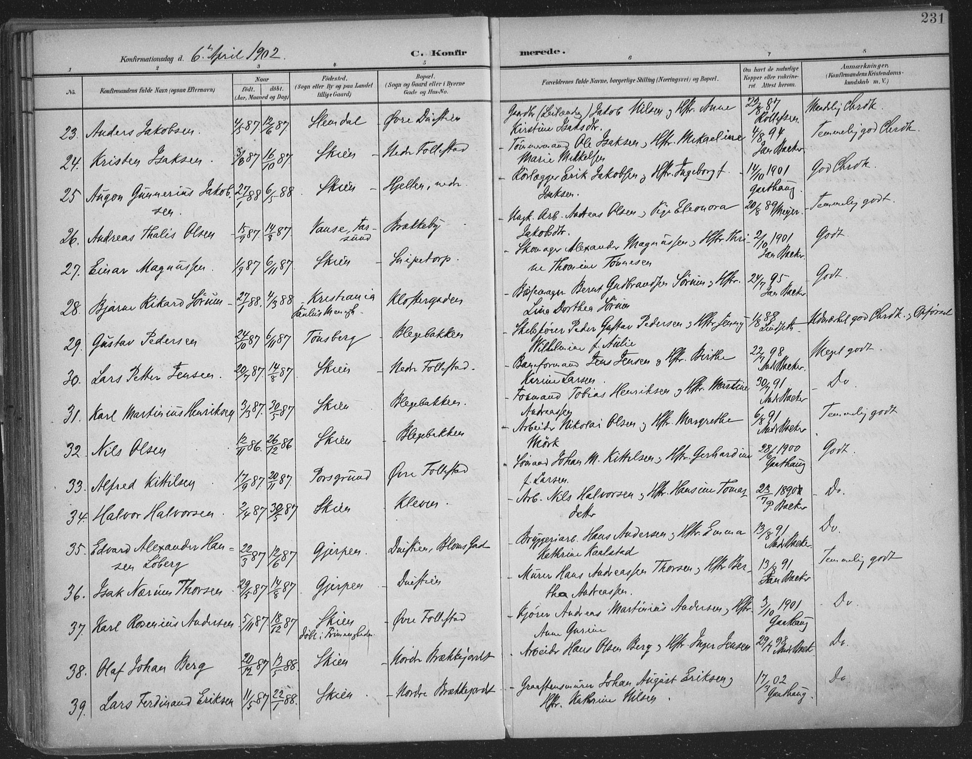 Skien kirkebøker, SAKO/A-302/F/Fa/L0011: Parish register (official) no. 11, 1900-1907, p. 231