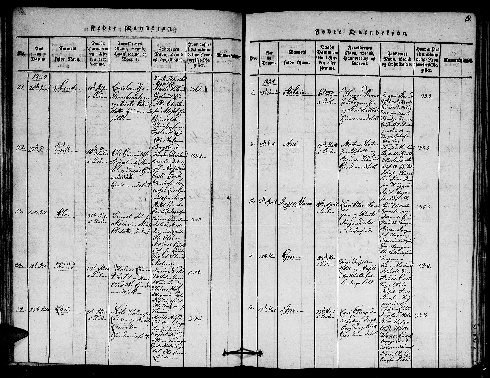 Gjerstad sokneprestkontor, AV/SAK-1111-0014/F/Fa/Faa/L0004: Parish register (official) no. A 4, 1816-1829, p. 61