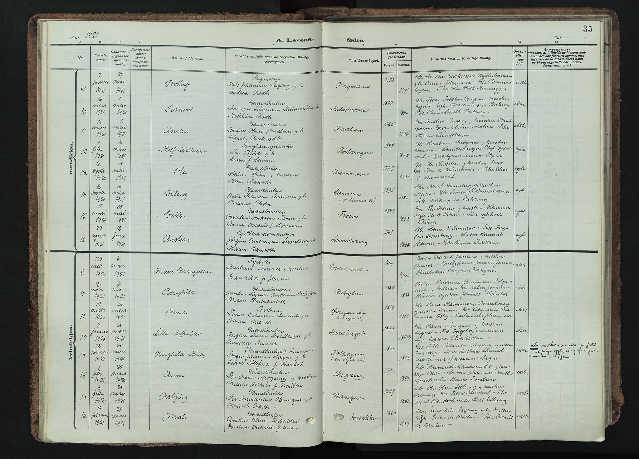 Tynset prestekontor, AV/SAH-PREST-058/H/Ha/Haa/L0026: Parish register (official) no. 26, 1915-1929, p. 35