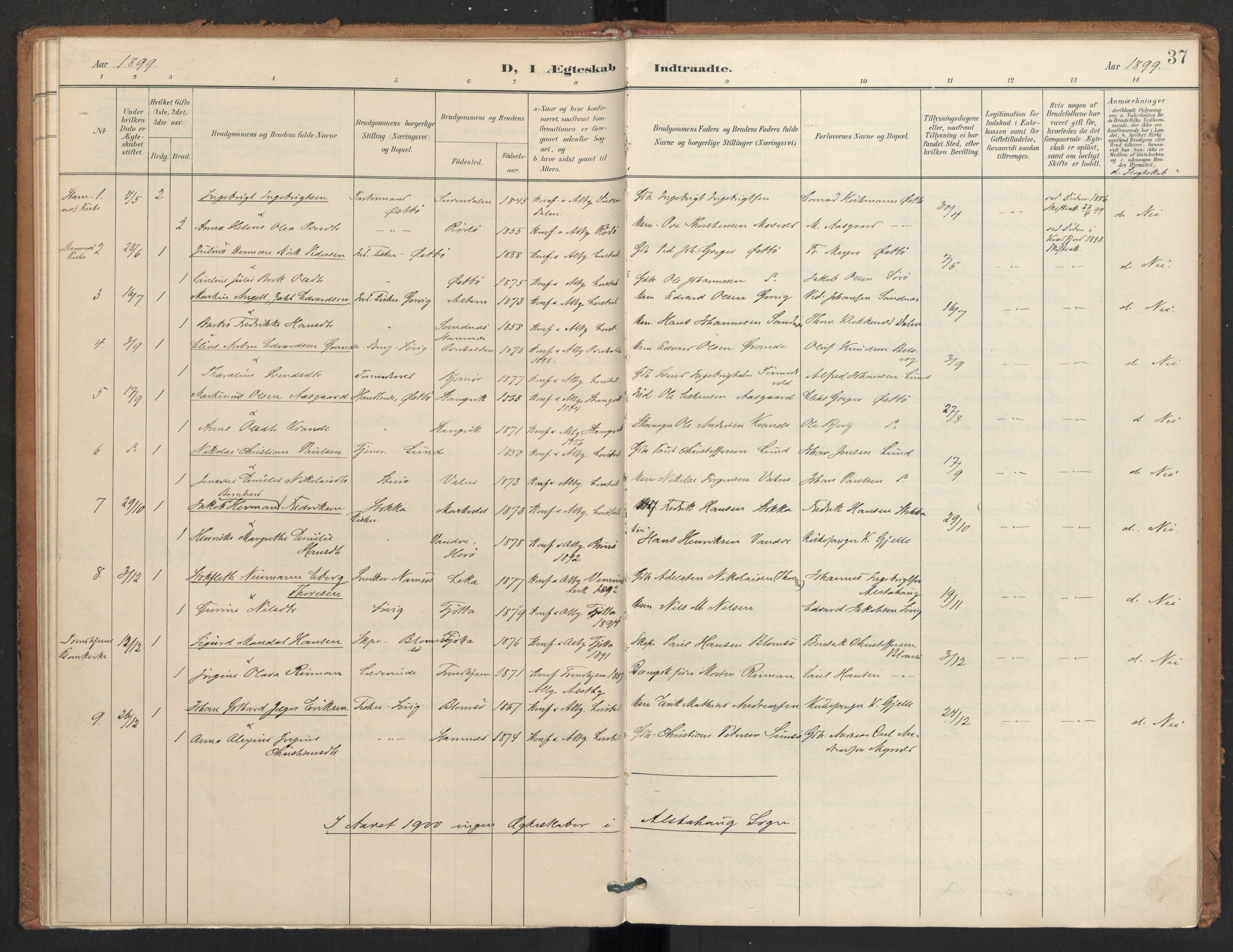 Ministerialprotokoller, klokkerbøker og fødselsregistre - Nordland, SAT/A-1459/830/L0454: Parish register (official) no. 830A18, 1897-1913, p. 37
