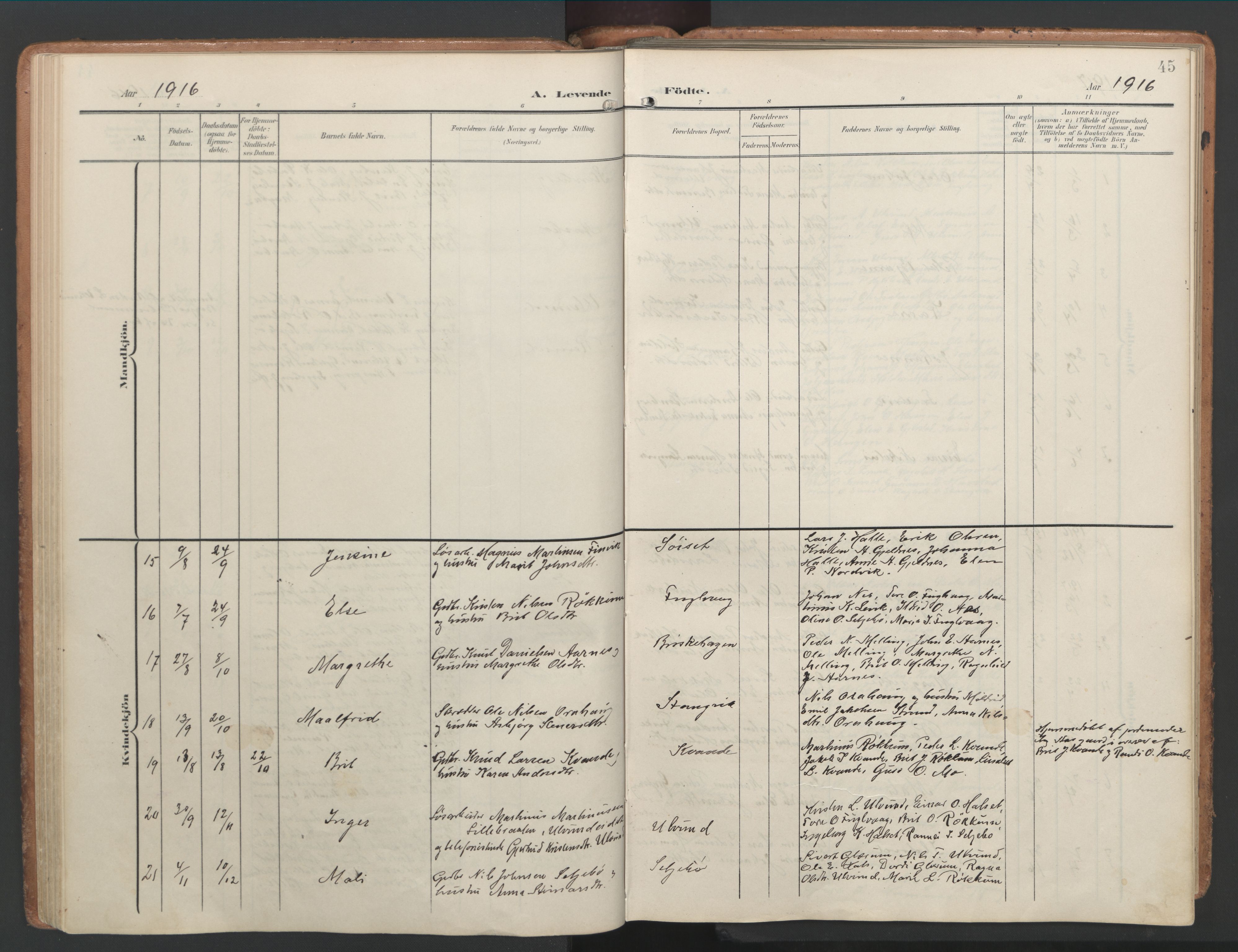 Ministerialprotokoller, klokkerbøker og fødselsregistre - Møre og Romsdal, AV/SAT-A-1454/592/L1030: Parish register (official) no. 592A08, 1901-1925, p. 45