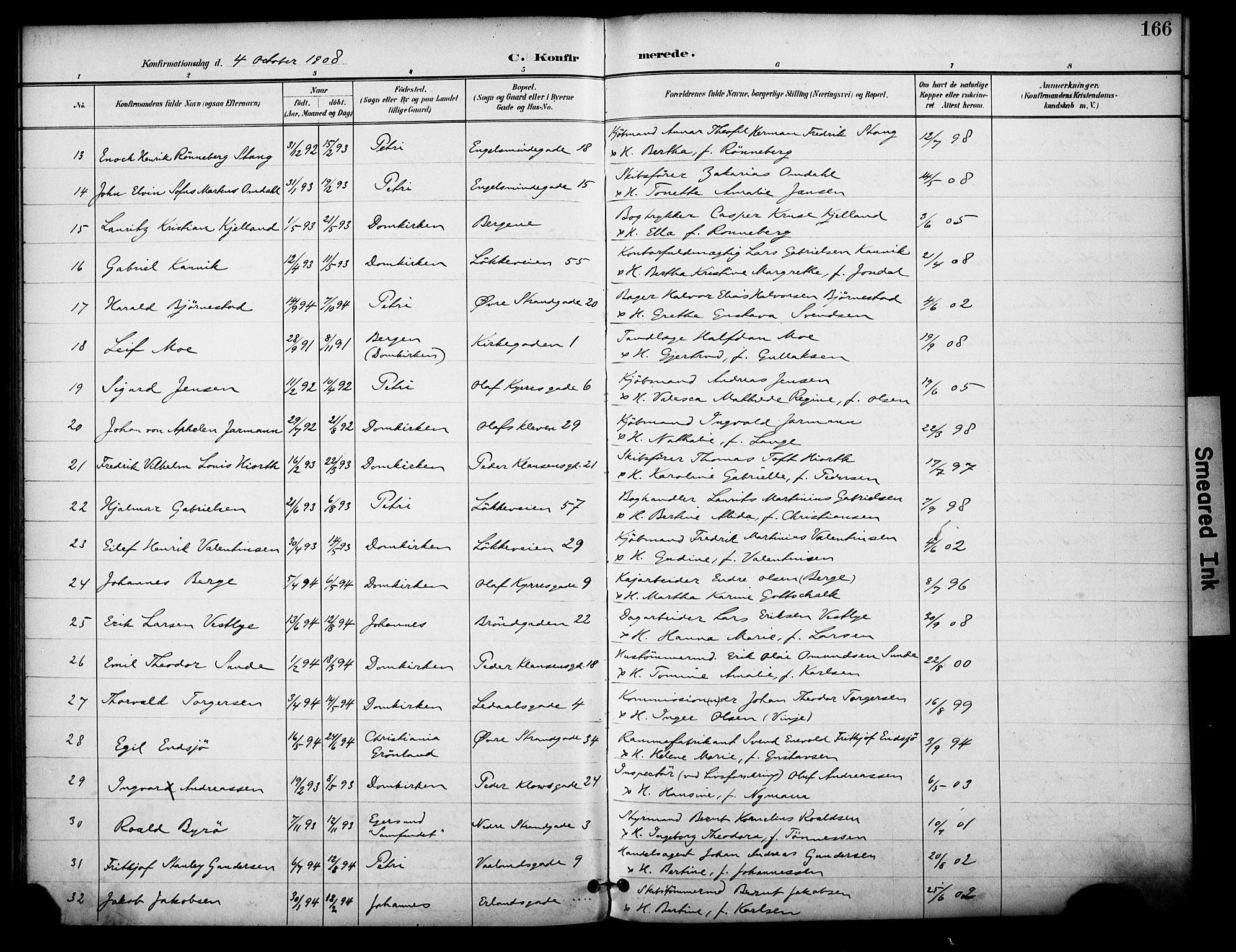 Domkirken sokneprestkontor, AV/SAST-A-101812/001/30/30BA/L0031: Parish register (official) no. A 30, 1896-1916, p. 166