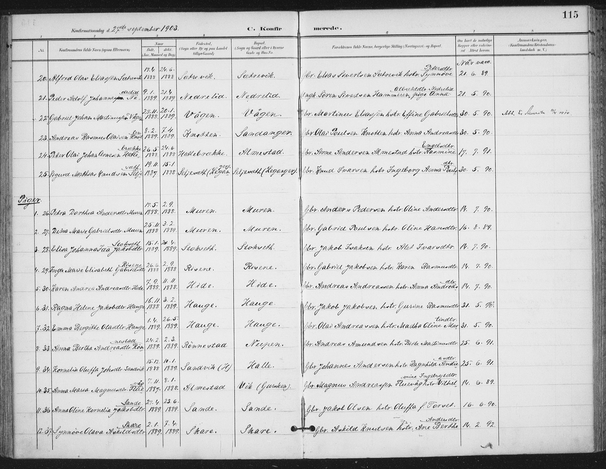 Ministerialprotokoller, klokkerbøker og fødselsregistre - Møre og Romsdal, AV/SAT-A-1454/503/L0038: Parish register (official) no. 503A06, 1901-1917, p. 115