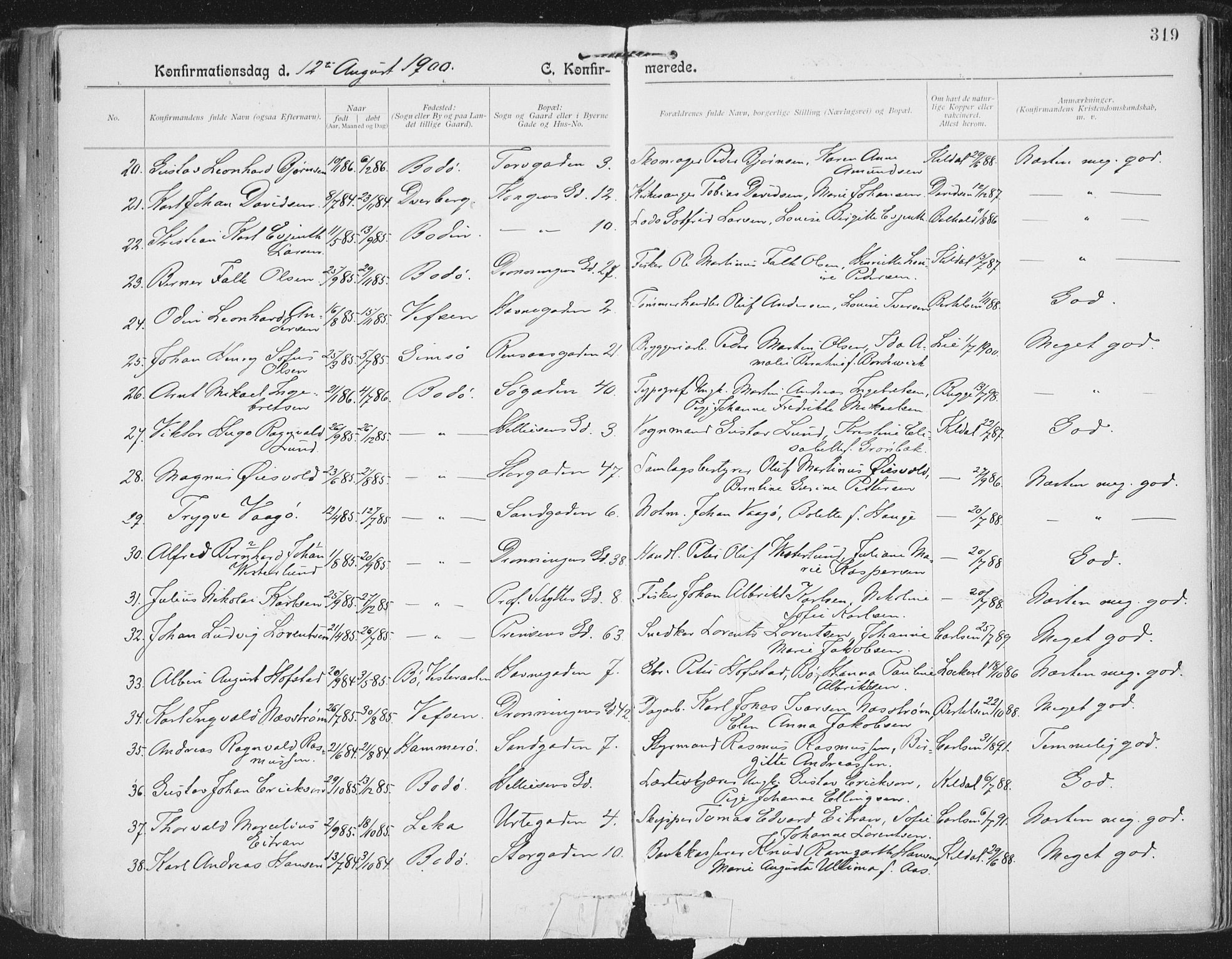 Ministerialprotokoller, klokkerbøker og fødselsregistre - Nordland, AV/SAT-A-1459/801/L0011: Parish register (official) no. 801A11, 1900-1916, p. 319