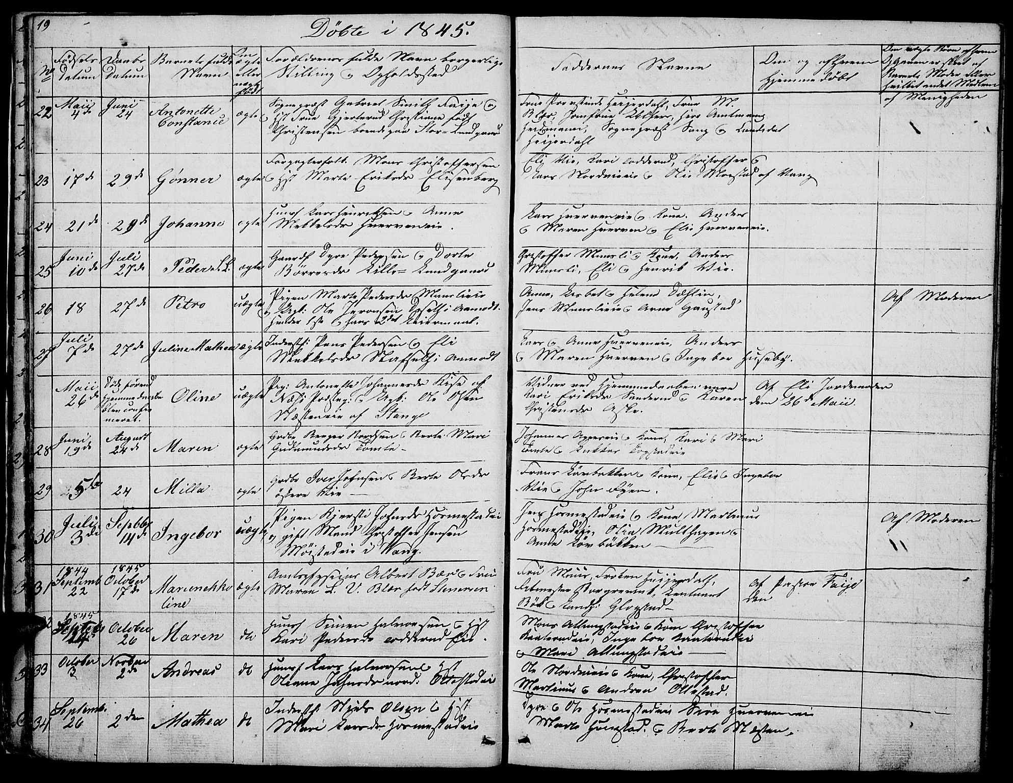 Stange prestekontor, AV/SAH-PREST-002/L/L0002: Parish register (copy) no. 2, 1838-1879, p. 19