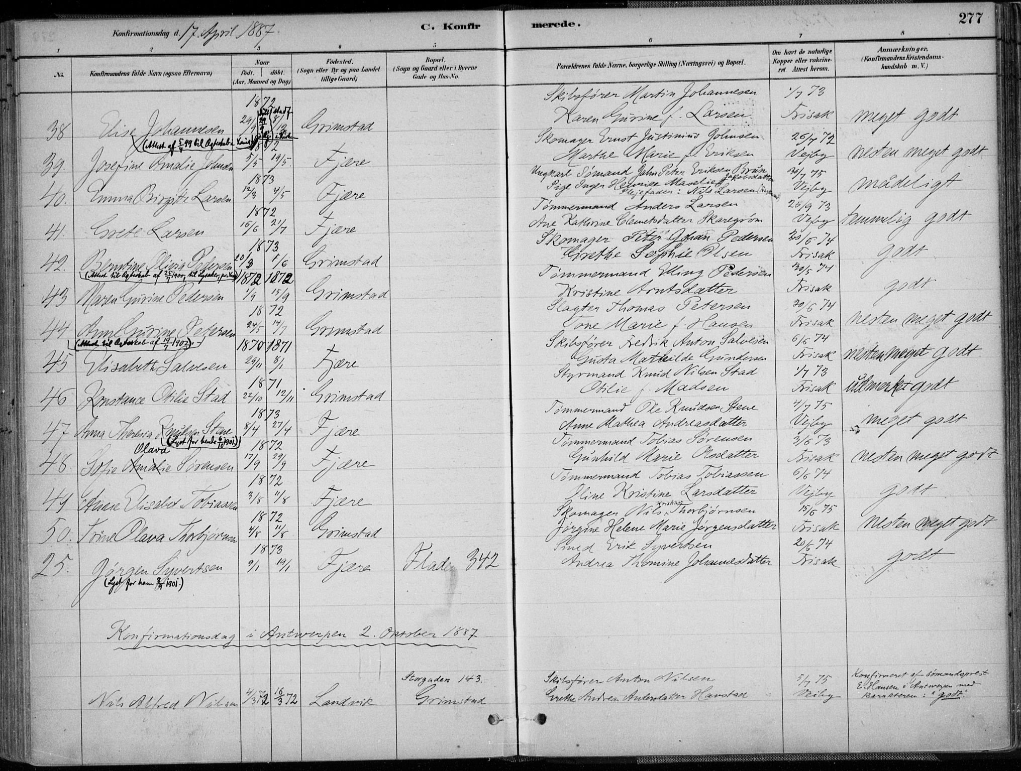 Grimstad sokneprestkontor, SAK/1111-0017/F/Fa/L0003: Parish register (official) no. A 2, 1882-1912, p. 277