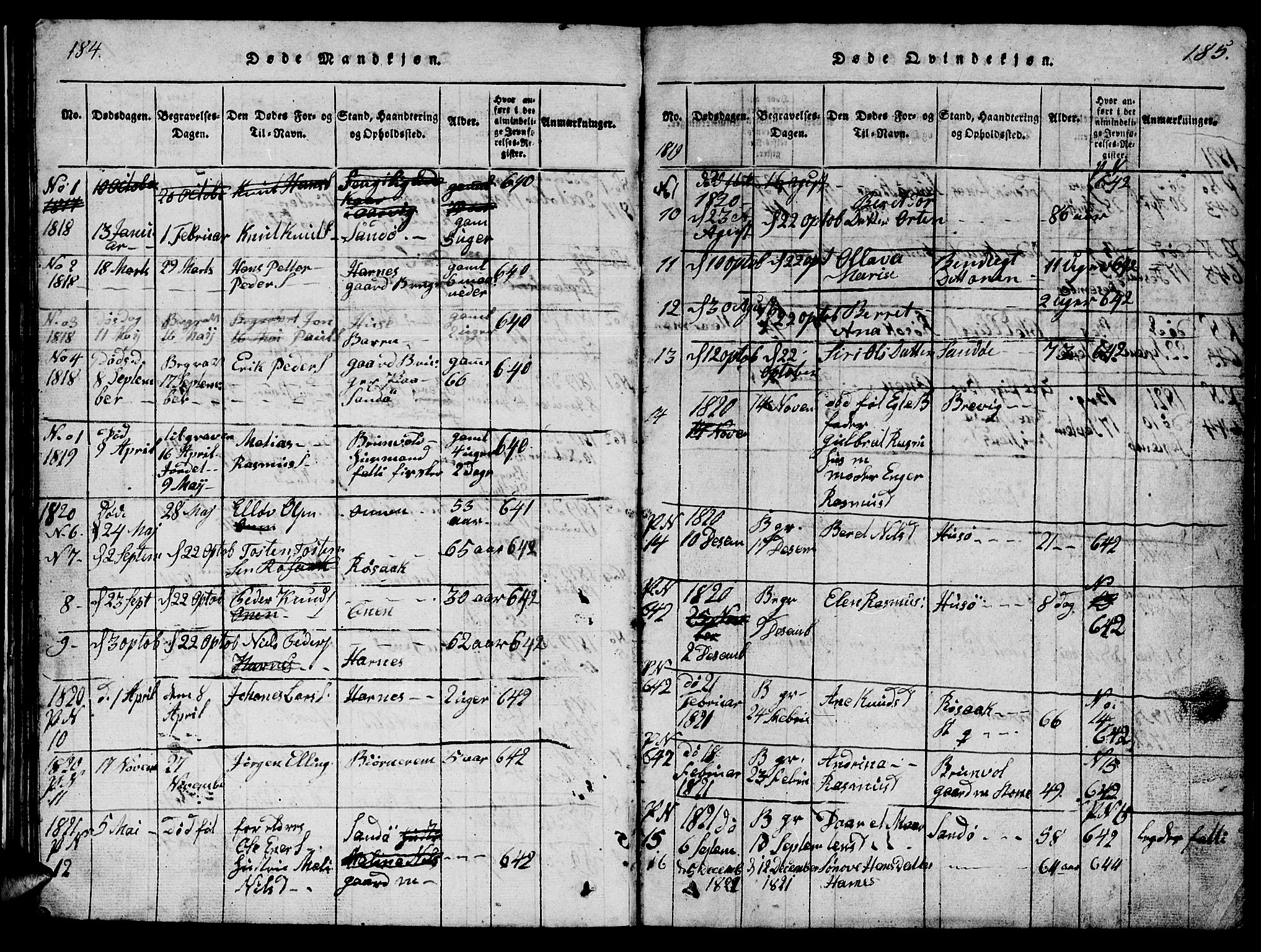 Ministerialprotokoller, klokkerbøker og fødselsregistre - Møre og Romsdal, AV/SAT-A-1454/561/L0731: Parish register (copy) no. 561C01, 1817-1867, p. 184-185