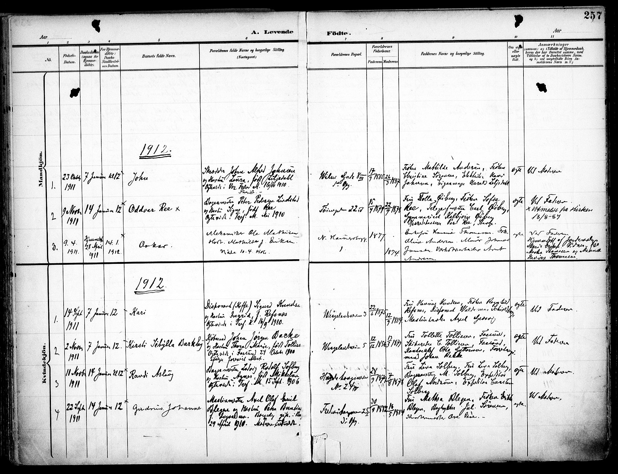 Trefoldighet prestekontor Kirkebøker, AV/SAO-A-10882/F/Fa/L0007: Parish register (official) no. I 7, 1900-1914, p. 257