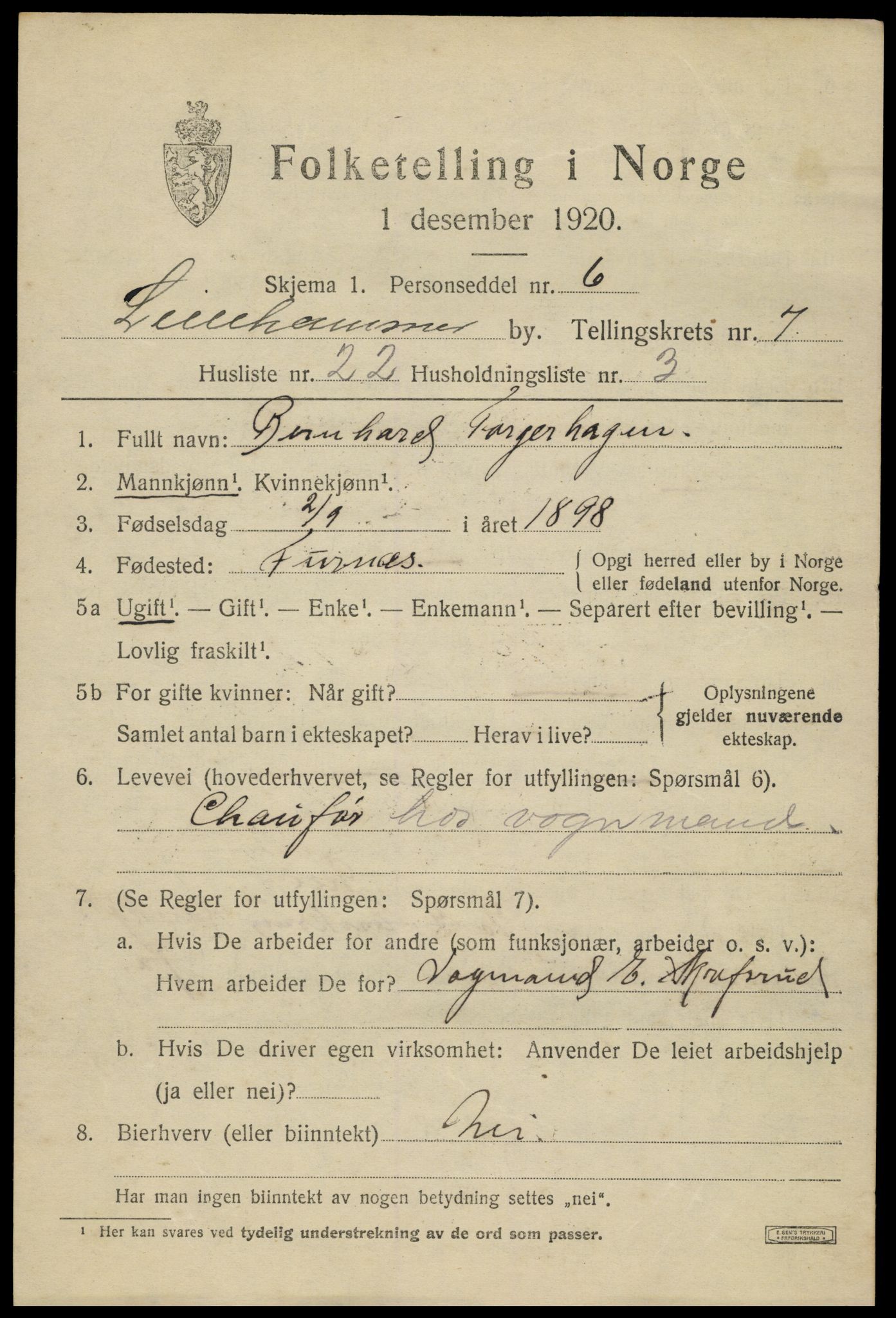 SAH, 1920 census for Lillehammer, 1920, p. 10070