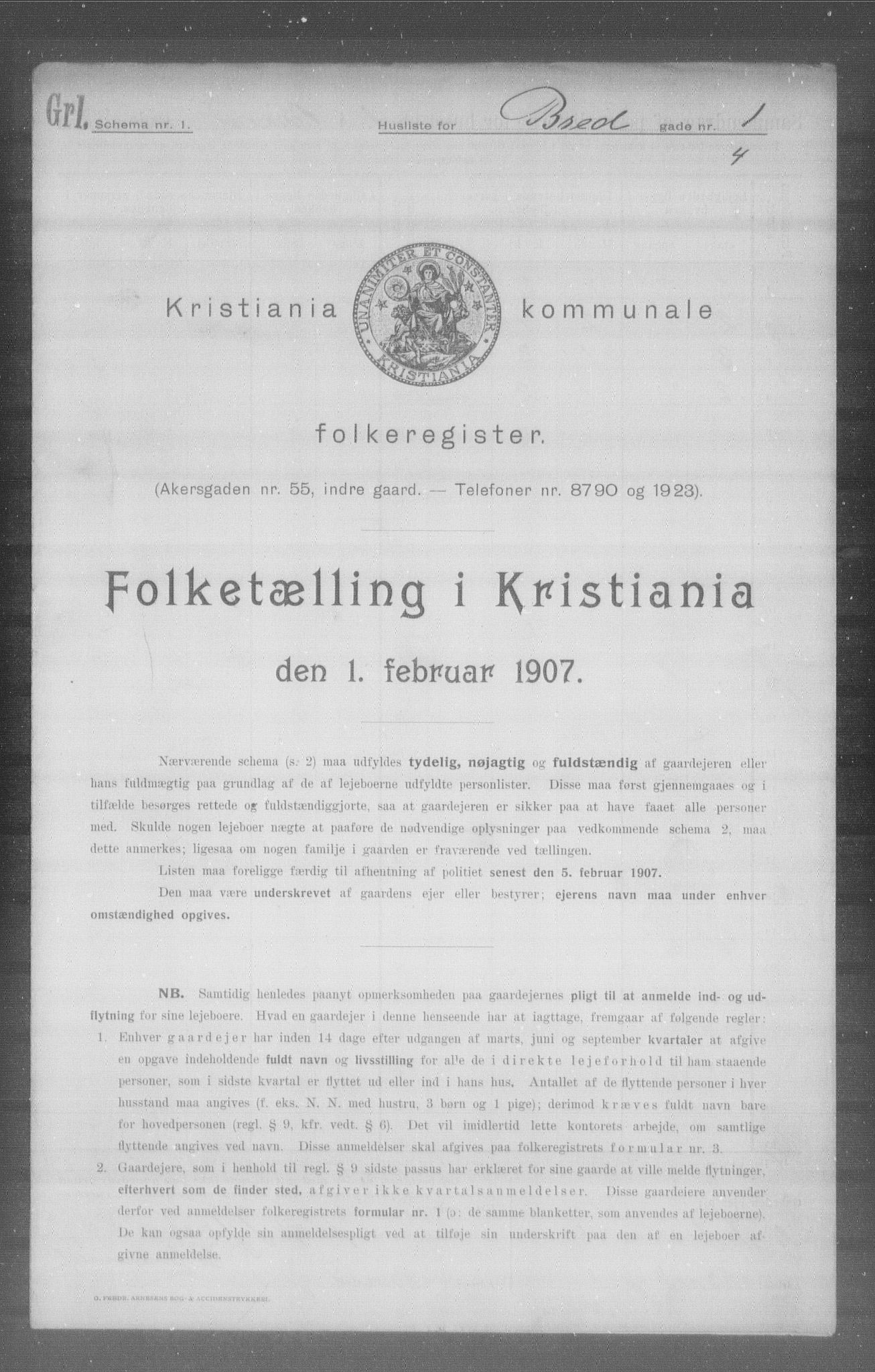 OBA, Municipal Census 1907 for Kristiania, 1907, p. 4215