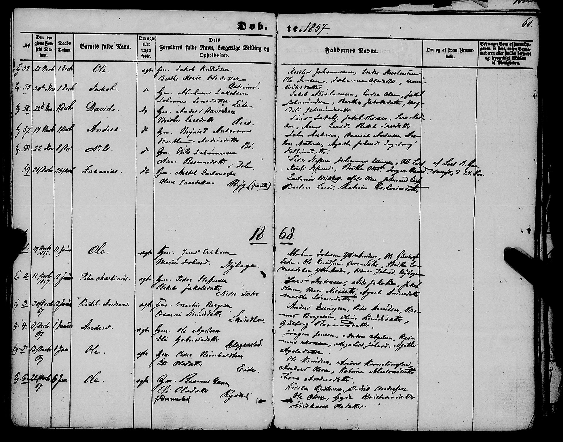 Gloppen sokneprestembete, AV/SAB-A-80101/H/Haa/Haaa/L0009: Parish register (official) no. A 9, 1855-1870, p. 60